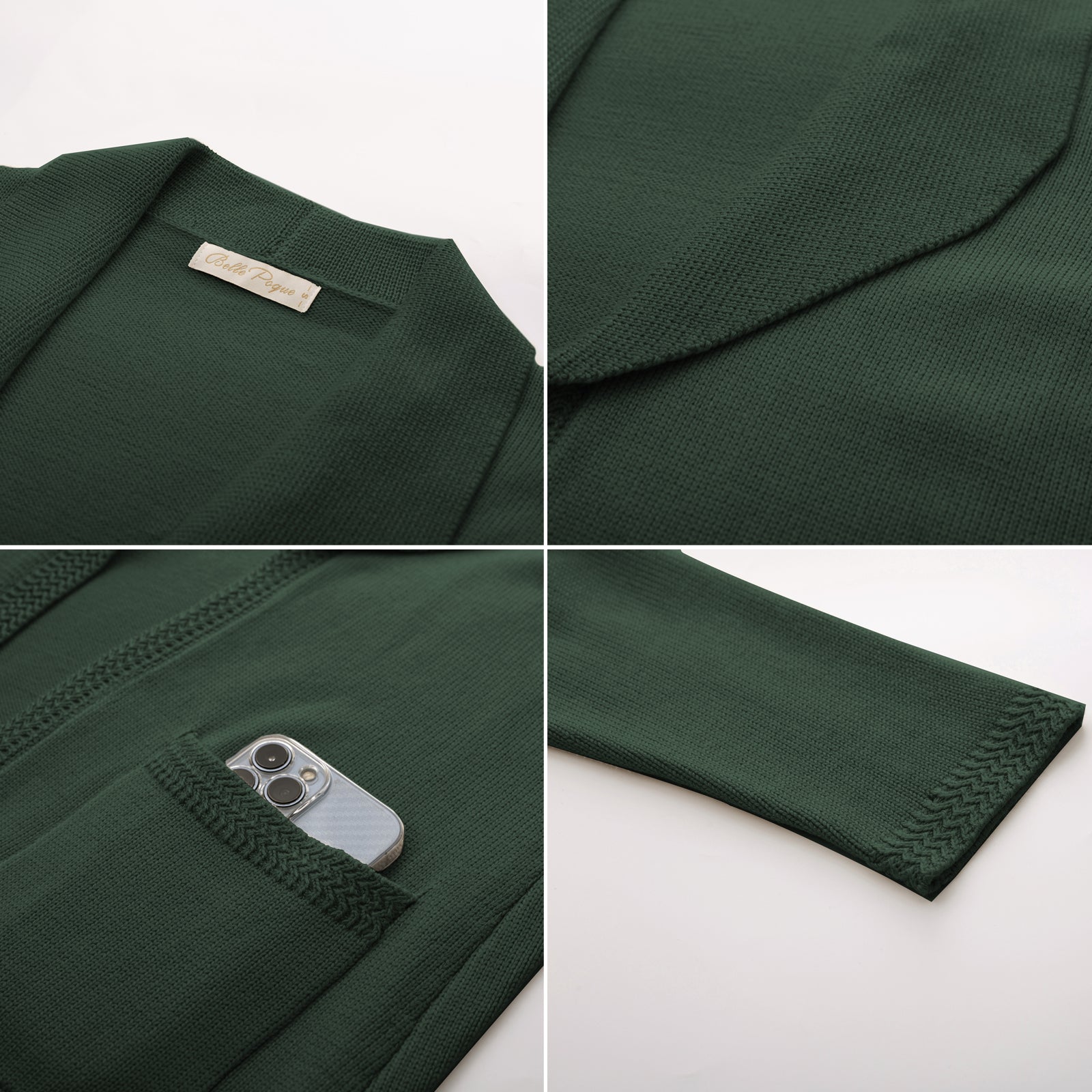 belle poque Vintage Cardigan Sweater Blazer V Neck Shawl Lapel Collar with Pockets