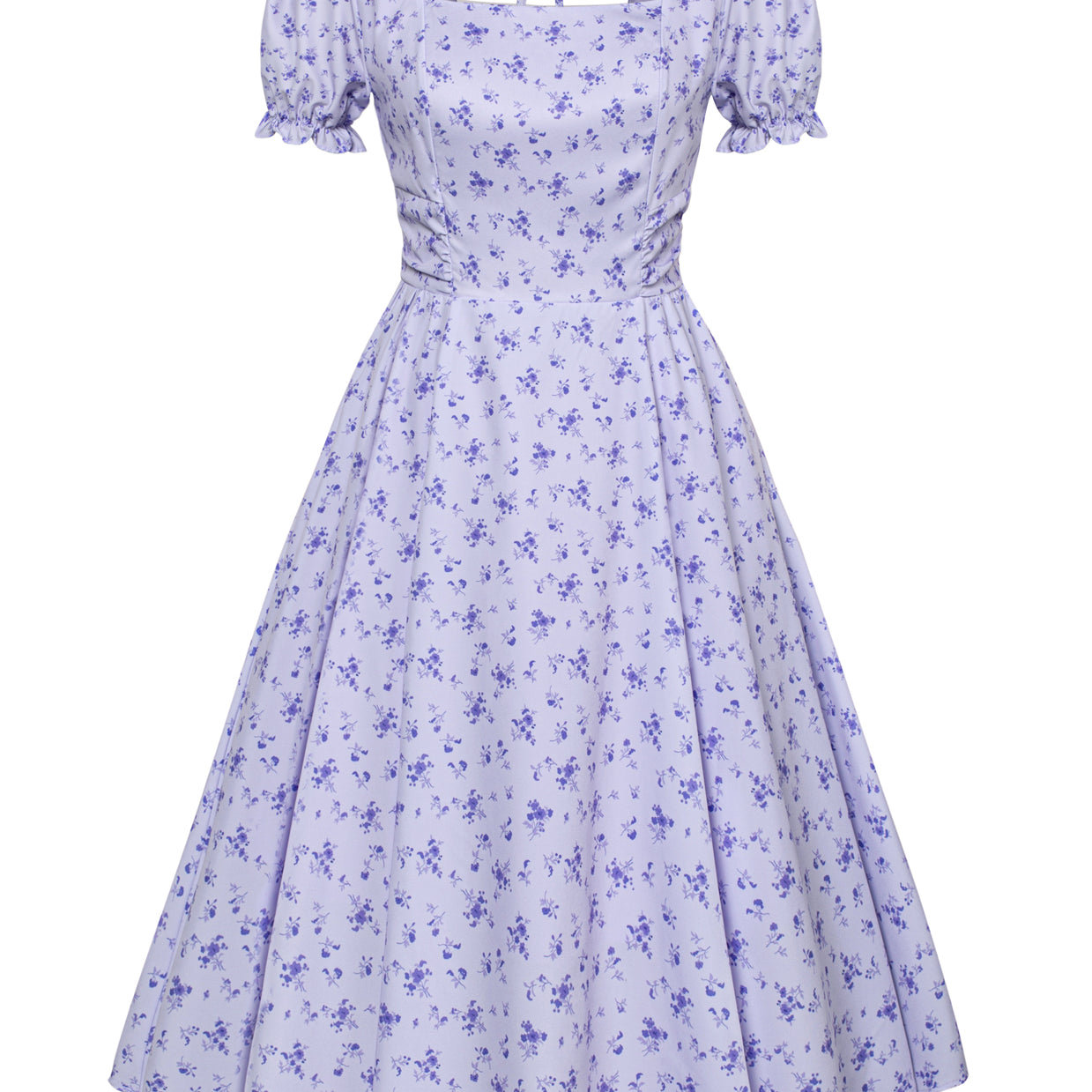 belle poque Vintage Daisy Flower Print Cottagecore Cocktail Dresses Square Neck Puff Sleeve Dress with Pockets Floral Purple