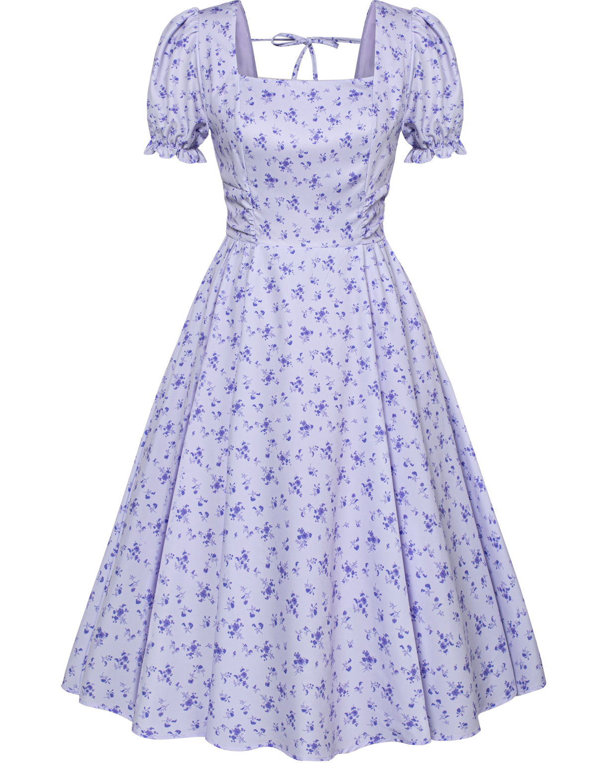 belle poque Vintage Daisy Flower Print Cottagecore Cocktail Dresses Square Neck Puff Sleeve Dress with Pockets Floral Purple