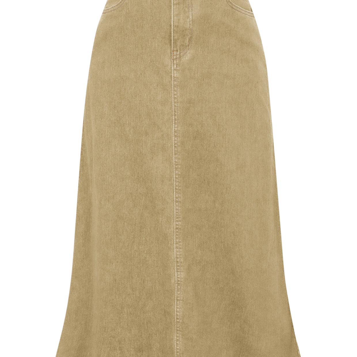 belle poque Multi-Pocket Jean Skirt Elastic High Waist Raw Hem Midi A-Line Skirt Khaki