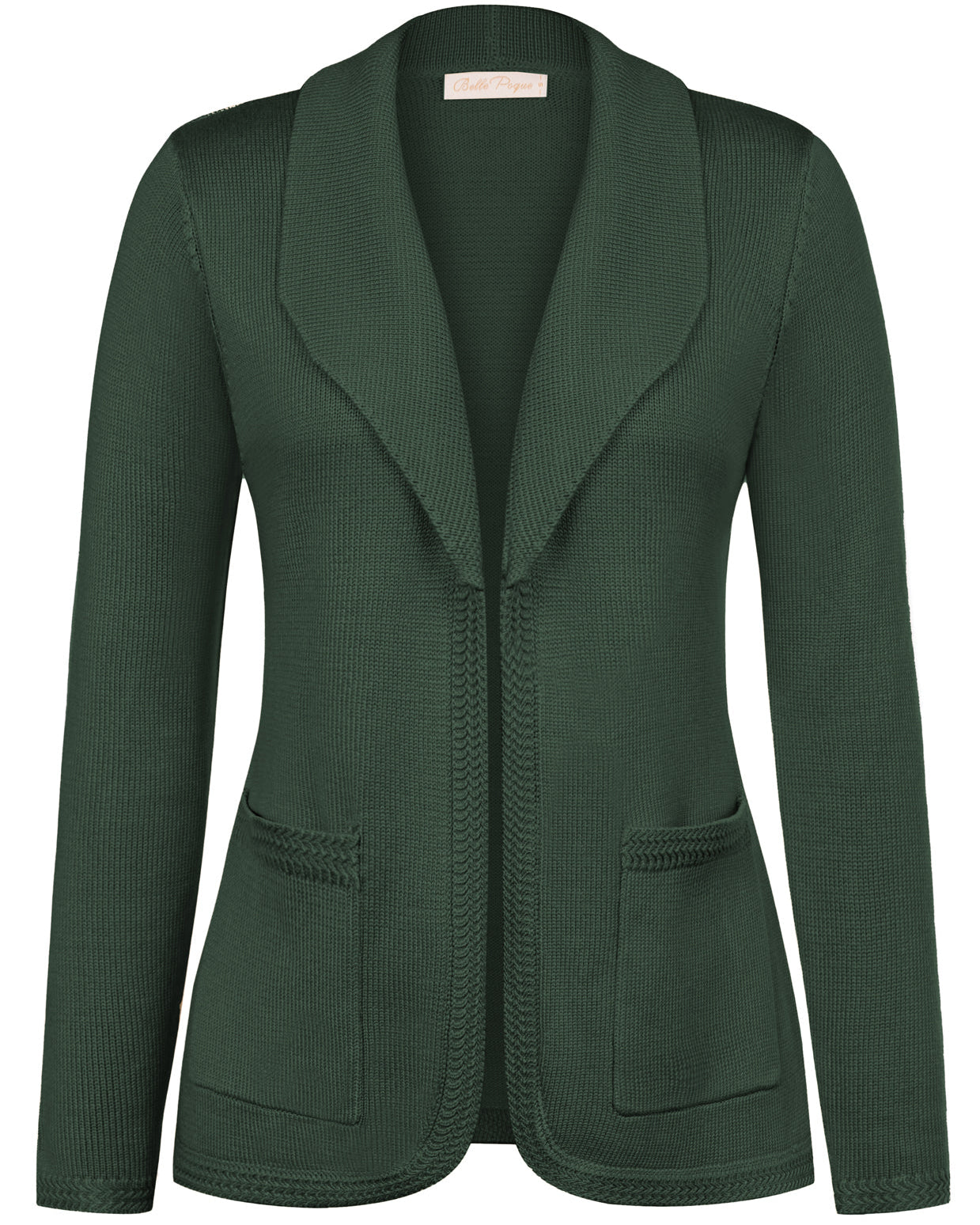 belle poque Vintage Cardigan Sweater Blazer V Neck Shawl Lapel Collar with Pockets Army Green
