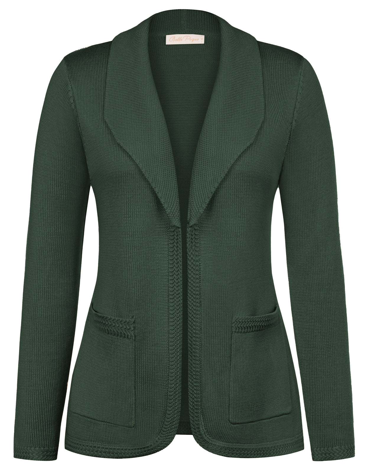 belle poque Vintage Cardigan Sweater Blazer V Neck Shawl Lapel Collar with Pockets Army Green