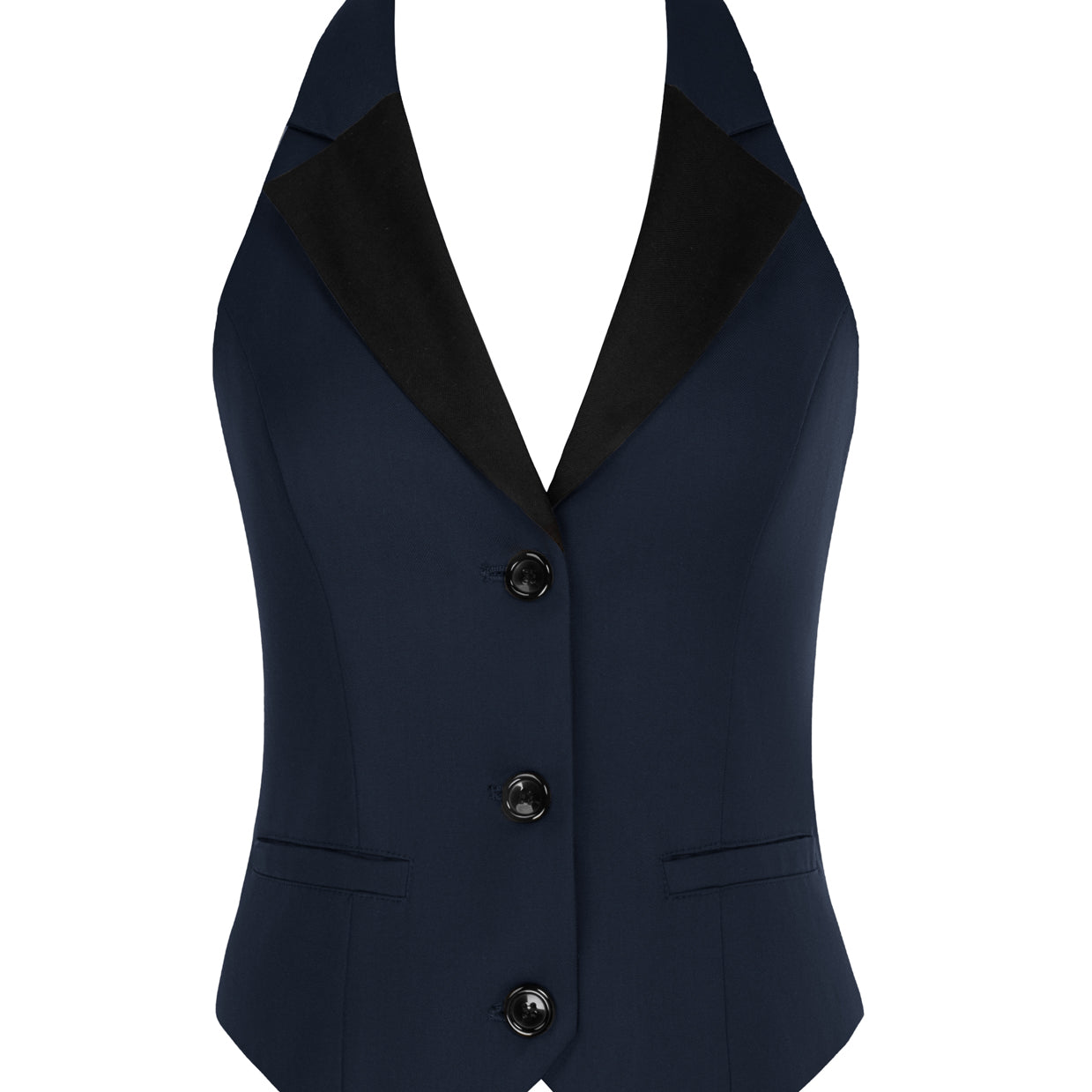 belle poque Waistcoat Vest Vintage Halter Lapel Button Down Suit Vest with Pockets Navy Blue
