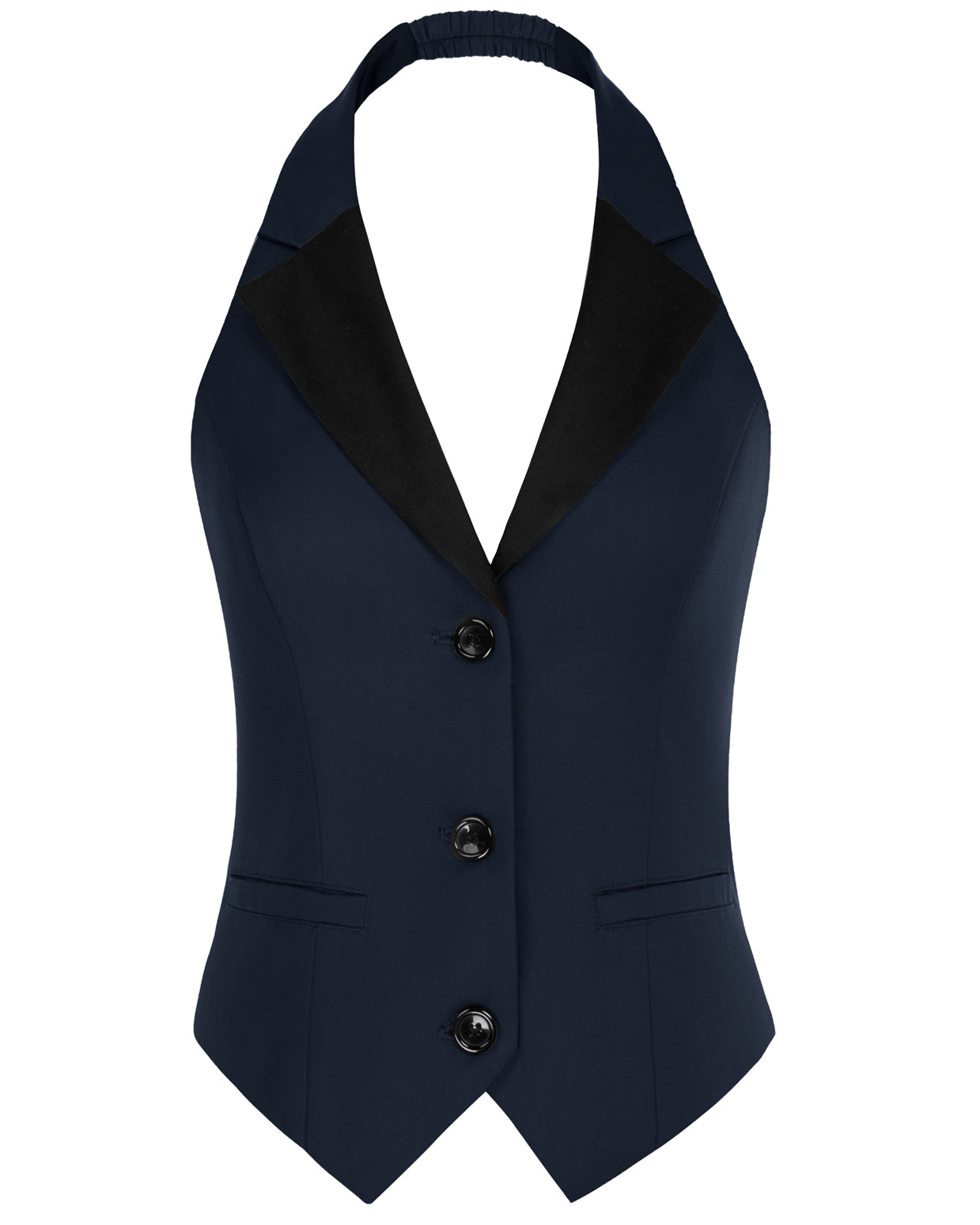belle poque Waistcoat Vest Vintage Halter Lapel Button Down Suit Vest with Pockets Navy Blue