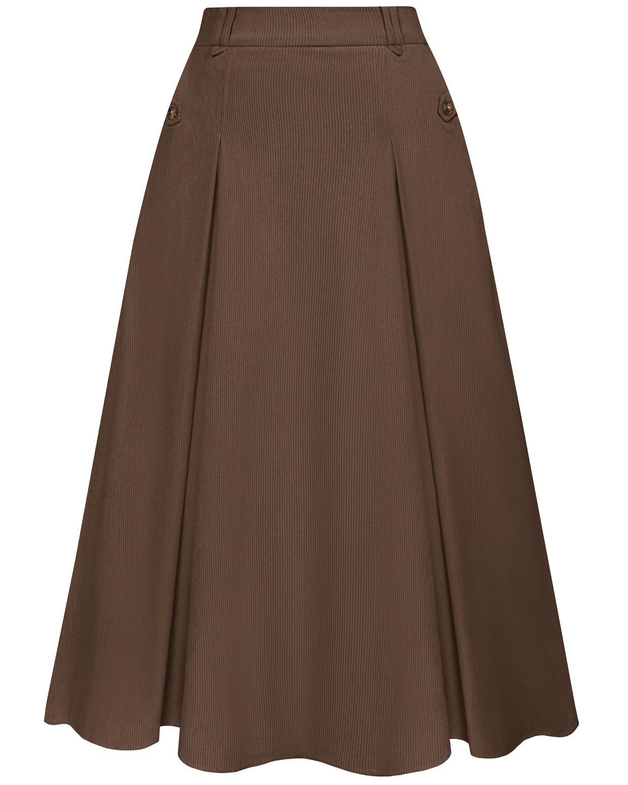 belle poque Vintage Swing Skirt Elastic Waist Flared A-Line Mid-Calf Skirt Brown