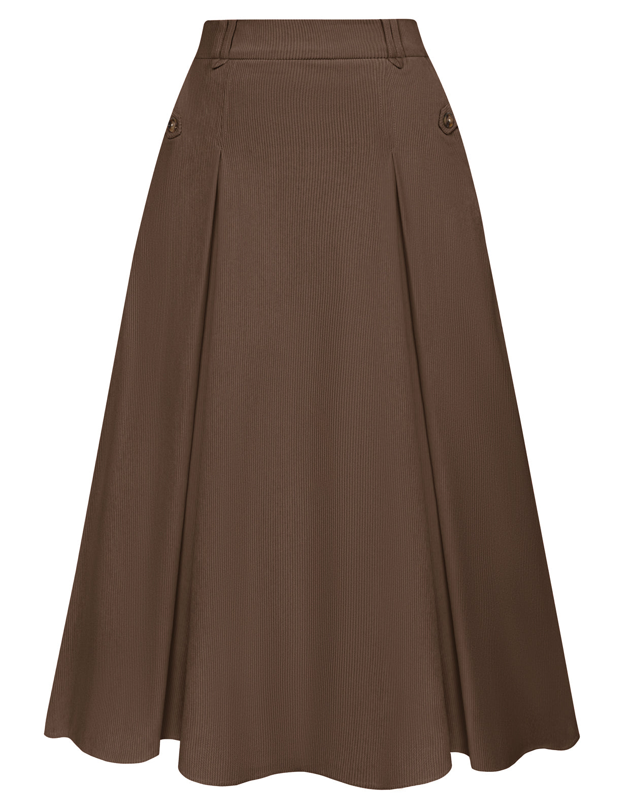 belle poque Vintage Swing Skirt Elastic Waist Flared A-Line Mid-Calf Skirt Brown