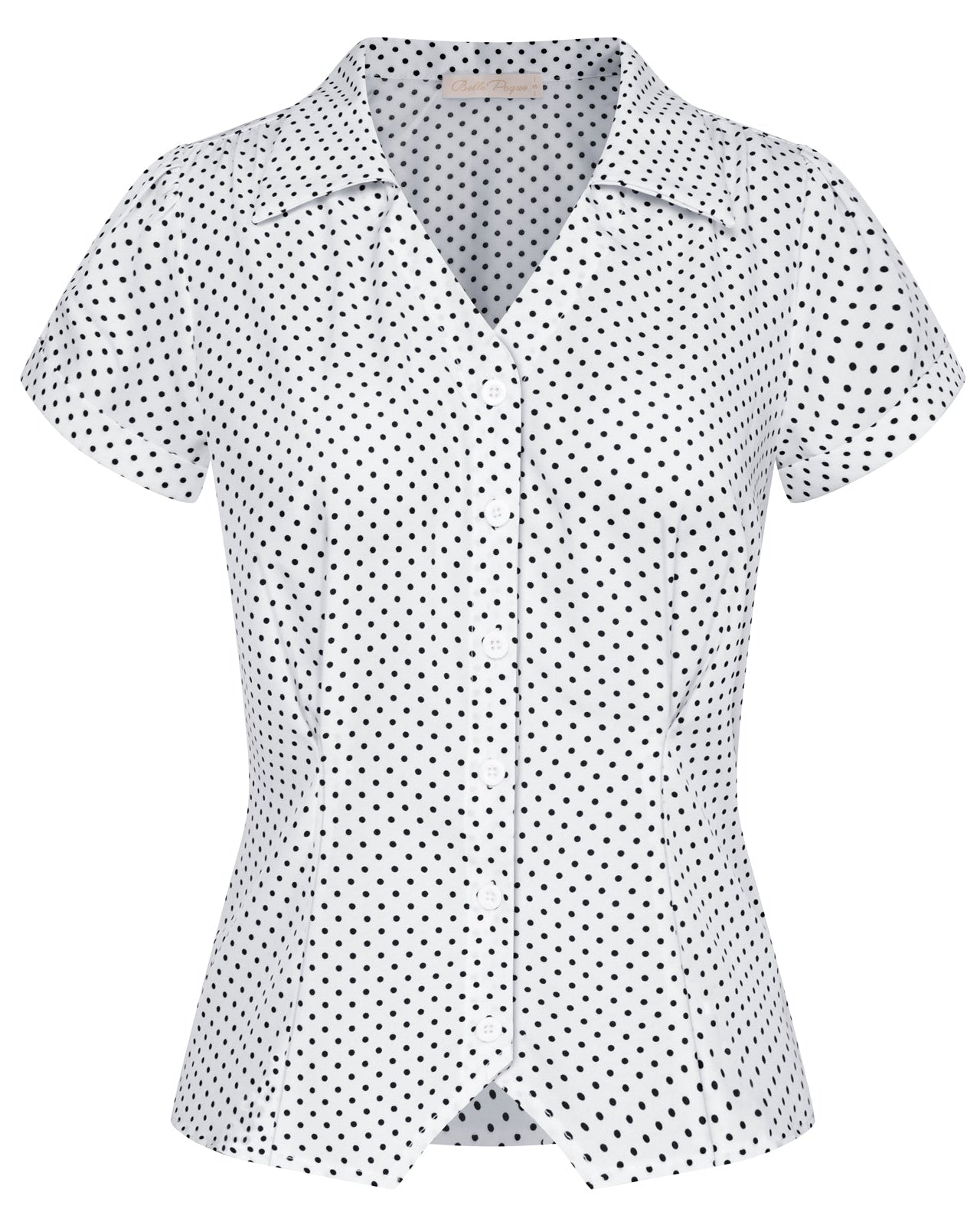 belle poque Short Sleeve Button Down Polka Dot Patterns Shirts Vintage Shirts Business Blouse Tops Polka Dot
