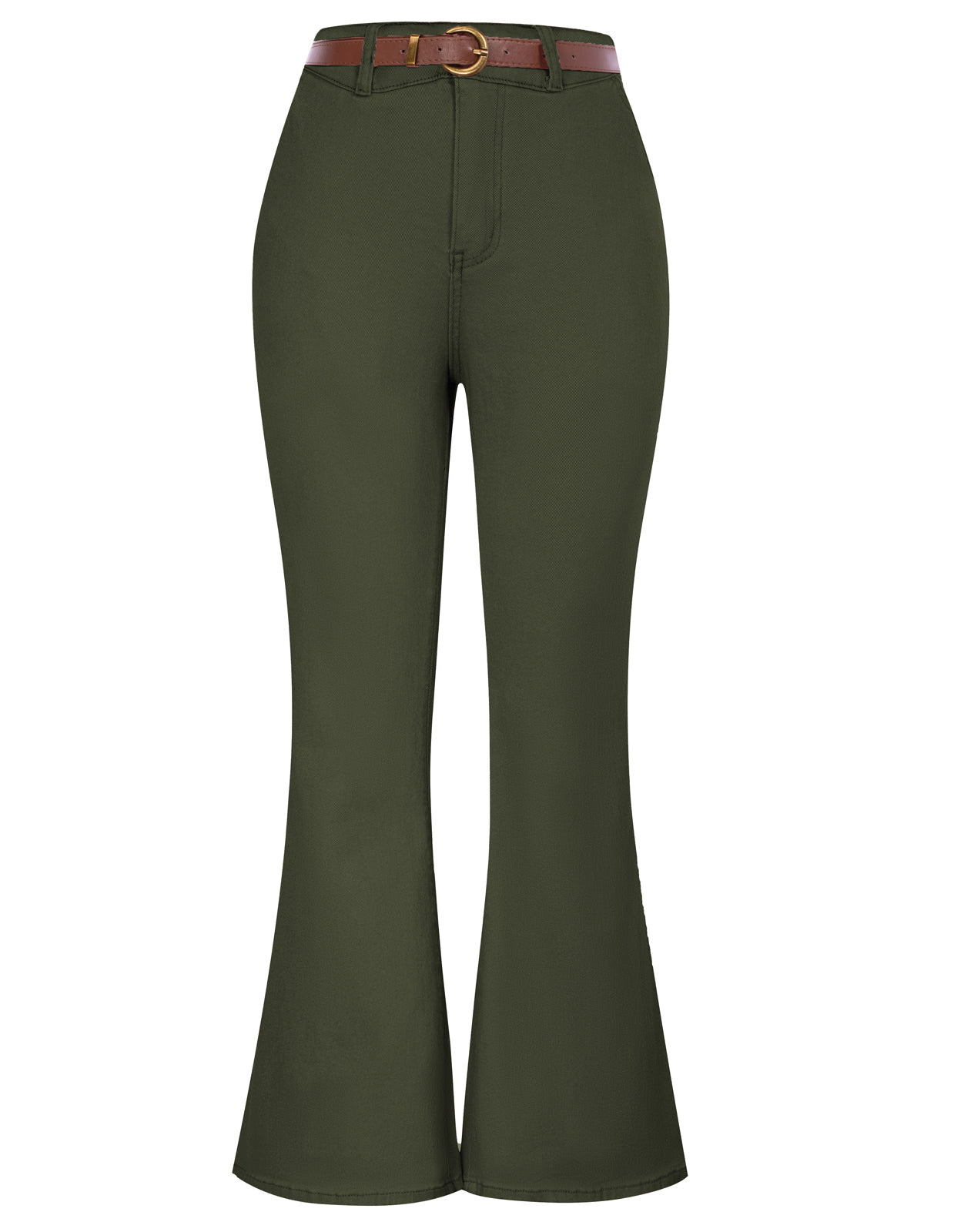 belle poque Seckill Offer⌛Vintage High Waisted Flare Jeans with Belt Bootcut Stretchy Denim Pants Army Green