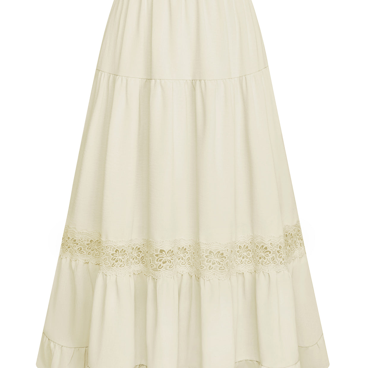 belle poque Women's Midi Skirt Boho Flowy Aline Ruffle Lace Tiered Skirt with Pockets 2025 Beige