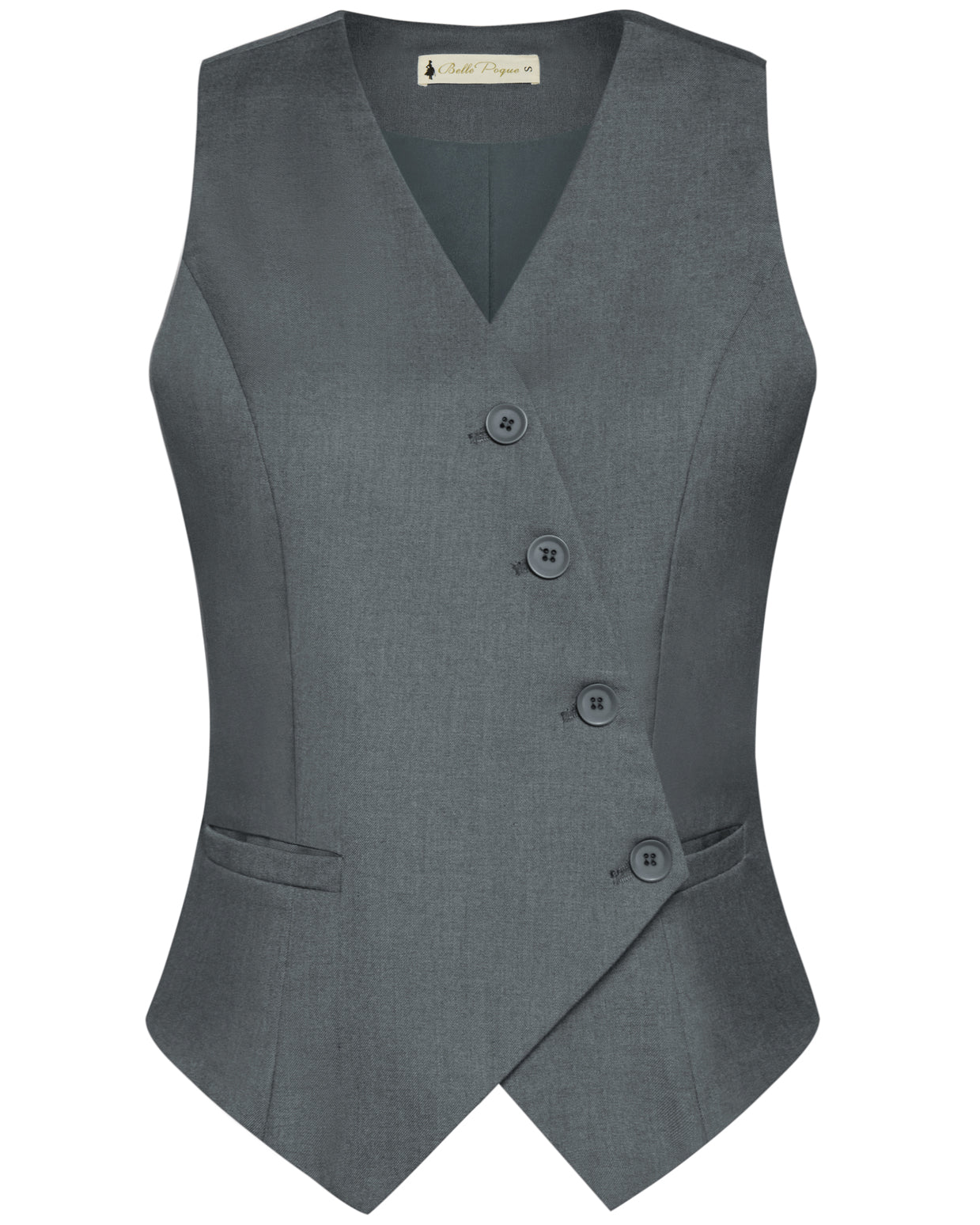 belle poque Vintage Oblique Placket Vest Coat V-Neck Handkerchief Hem Waistcoat Gray