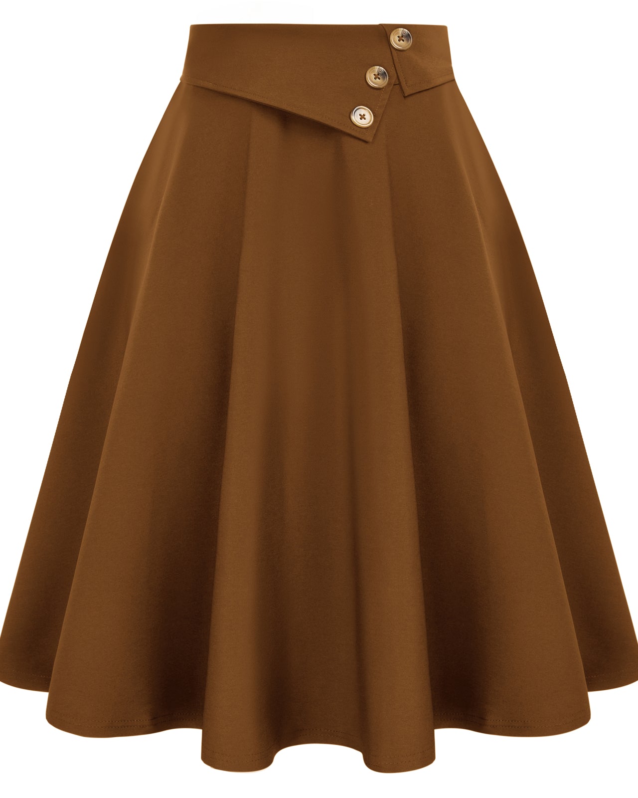 belle poque Vintage A-Line Skirt High Waisted Midi Skirt with Pockets & Buttons