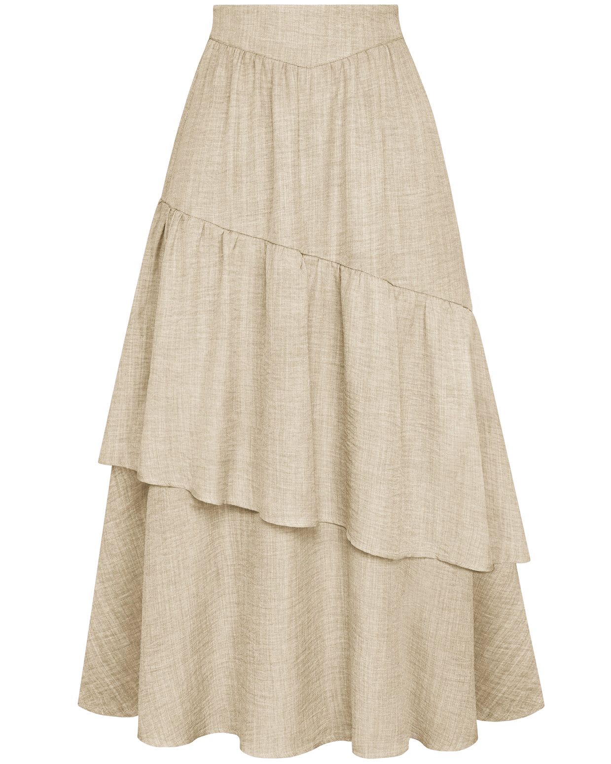 belle poque BP Women Vintage 2-Layer Swing Skirt Elastic High Waist Maxi Skirt Beige
