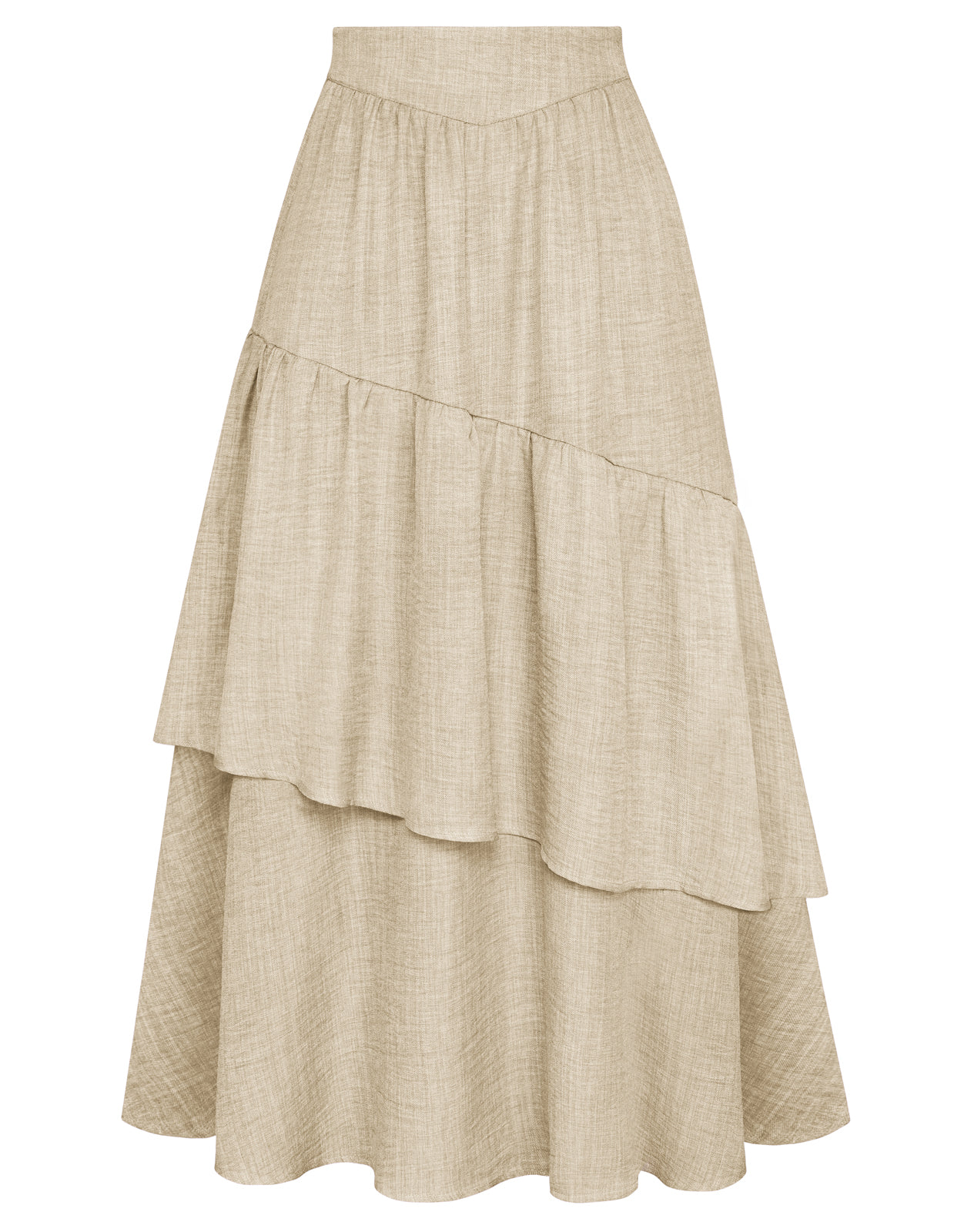 belle poque BP Women Vintage 2-Layer Swing Skirt Elastic High Waist Maxi Skirt Beige