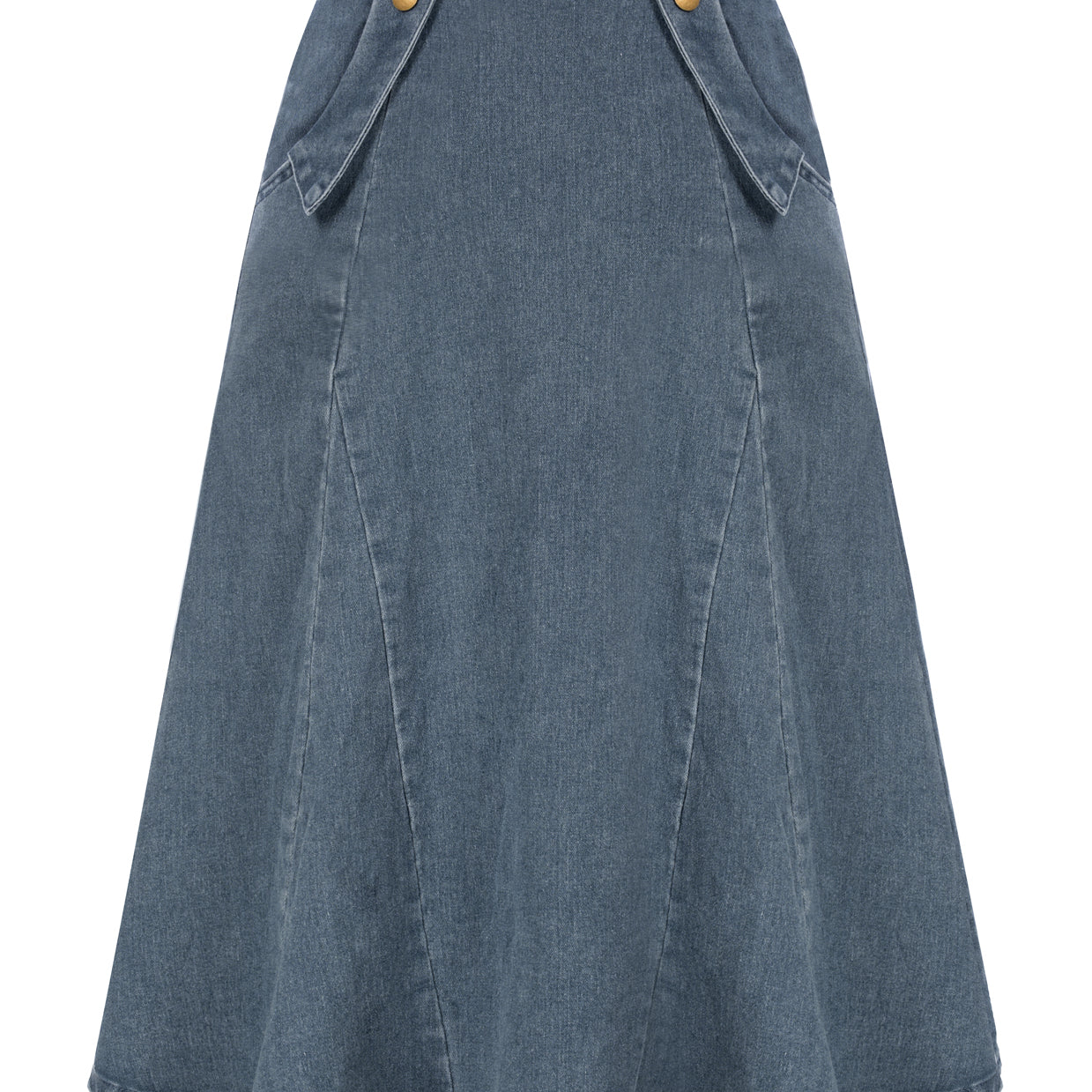 belle poque Denim Skirts Knee Length Vintage Elastic High Waist A-Line Midi Jean Skirts with Pockets Denim Blue