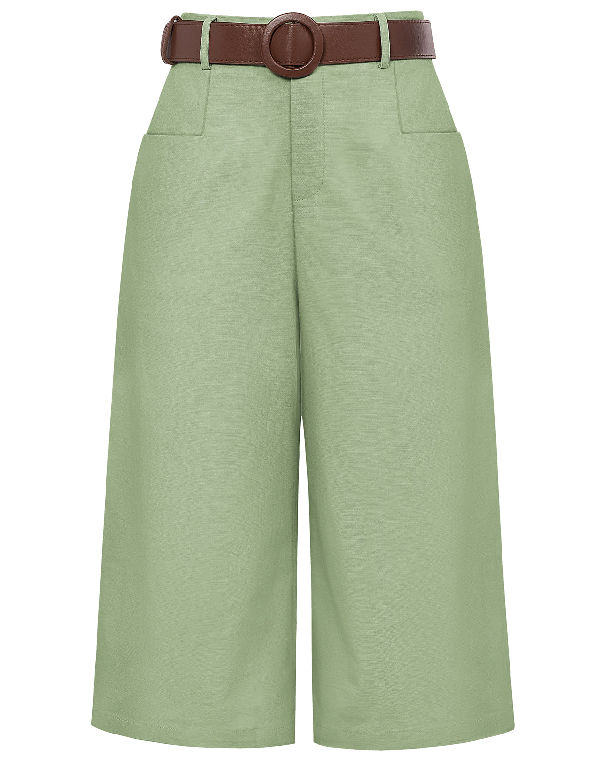 belle poque Casual Capris Summer High Wiasted Wide Leg Capris with Pockets & Belt