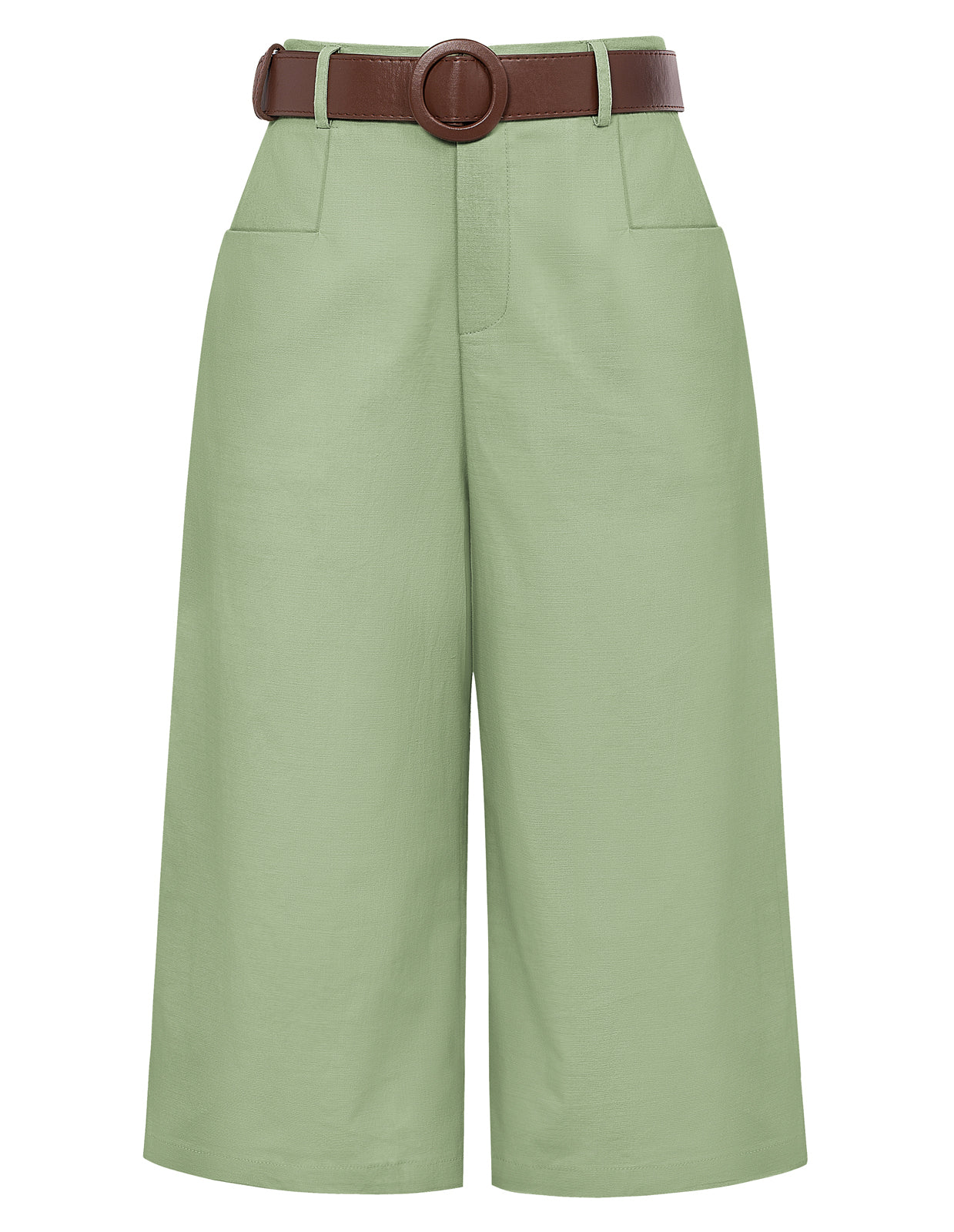 belle poque Casual Capris Summer High Wiasted Wide Leg Capris with Pockets & Belt