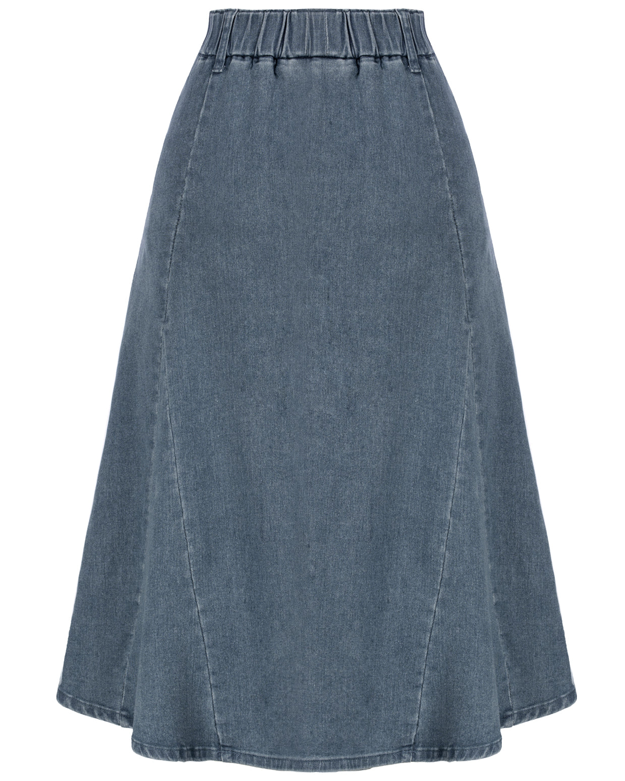 belle poque Denim Skirts Knee Length Vintage Elastic High Waist A-Line Midi Jean Skirts with Pockets
