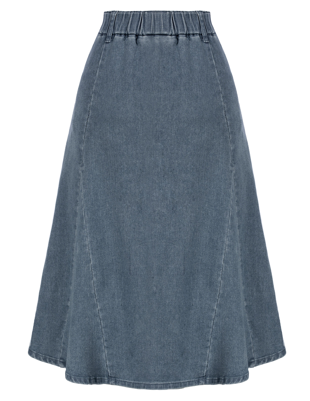 belle poque Denim Skirts Knee Length Vintage Elastic High Waist A-Line Midi Jean Skirts with Pockets