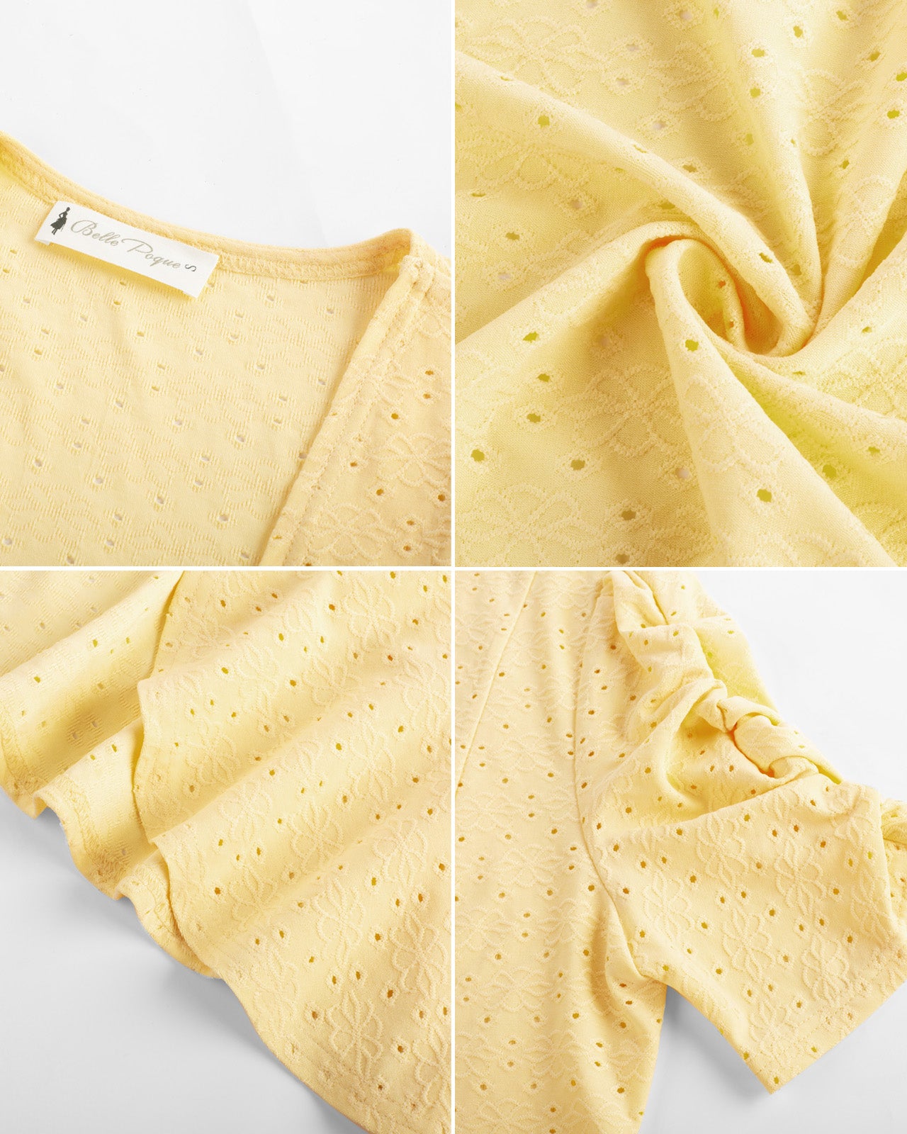 belle poque Women Vintage Hollowed-out Shrug Ruched Short Sleeve Open Front Tops