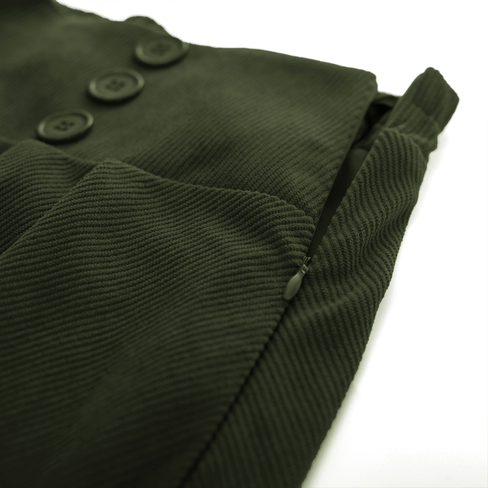 belle poque Vintage Corduroy Skirt Elastic High Waist Buttons Decorated Swing Skirt with Pockets