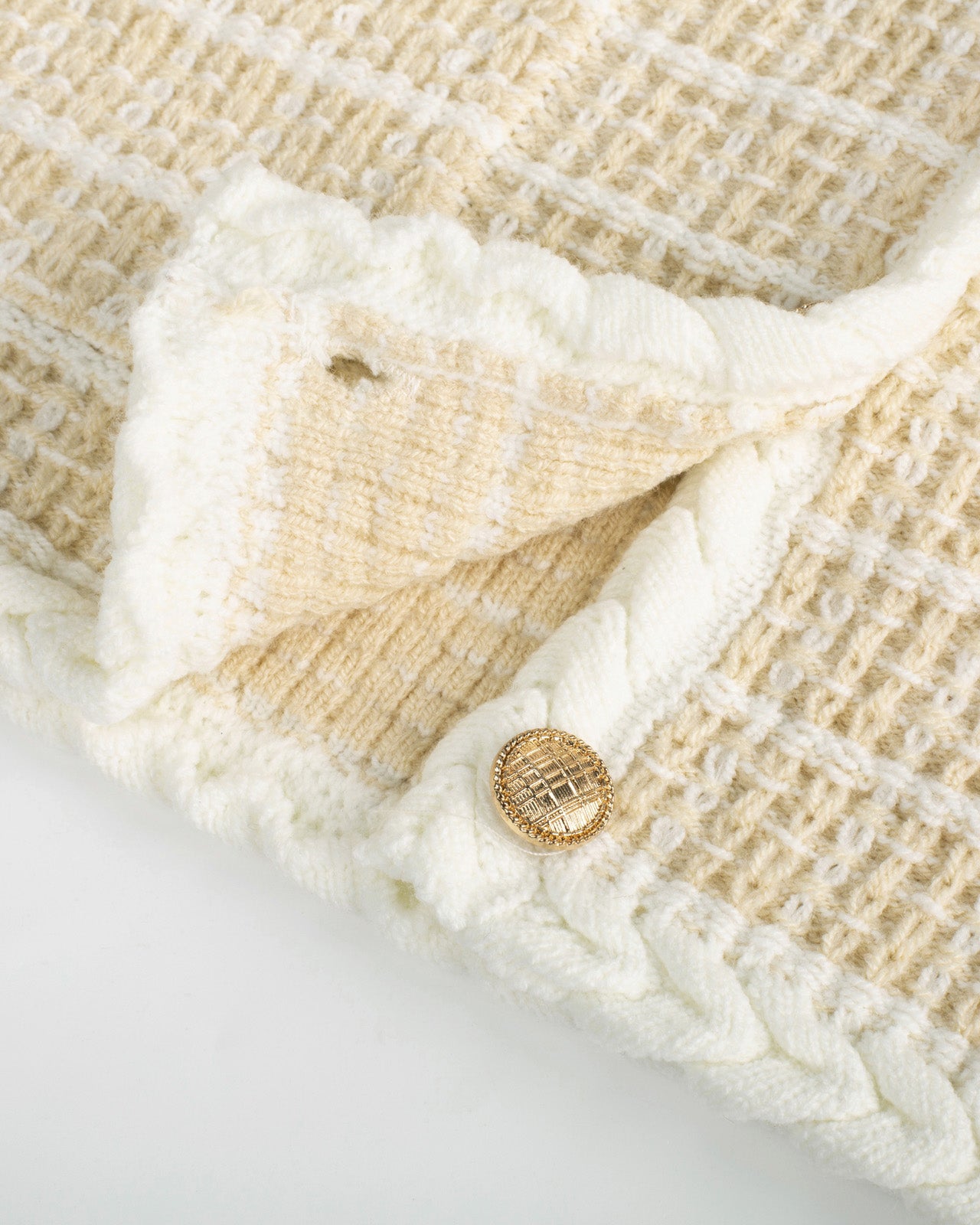 belle poque Contrast Color Cardigan Long Sleeve V-Neck Cable Knitted Sweater