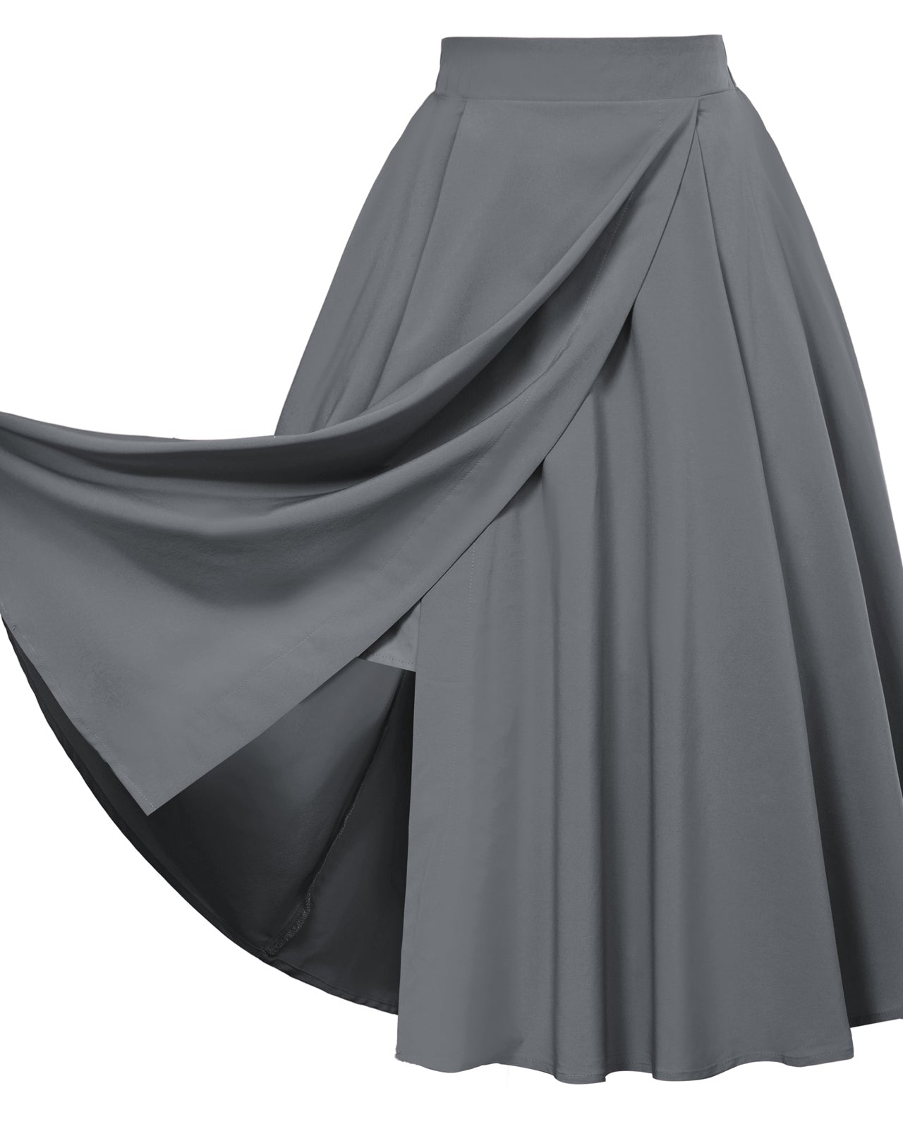 belle poque Vintage Skirts with Side Slit High Waisted Midi A-Line Flowy Skirts with Pockets Dark Gray