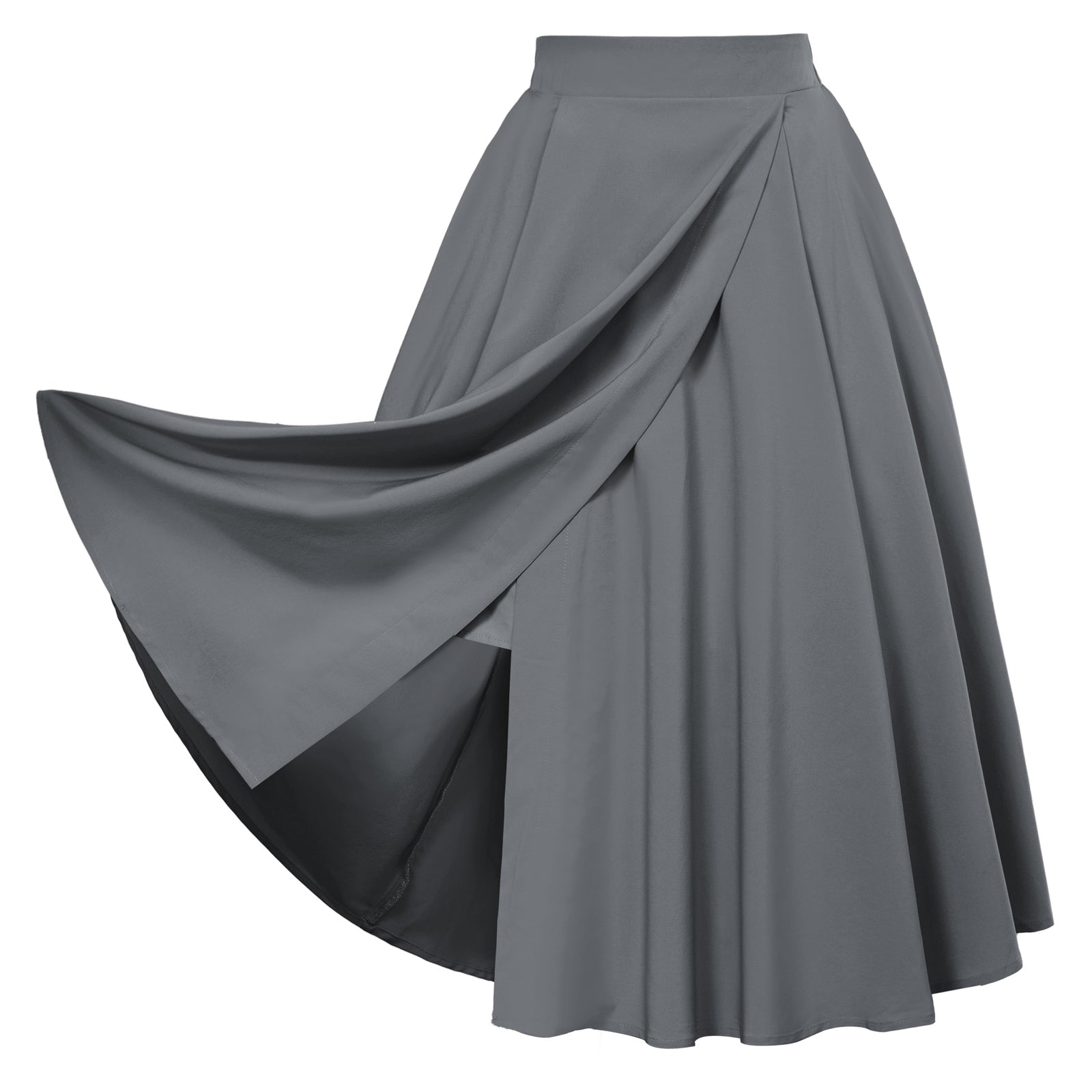 belle poque Vintage Skirts with Side Slit High Waisted Midi A-Line Flowy Skirts with Pockets Dark Gray