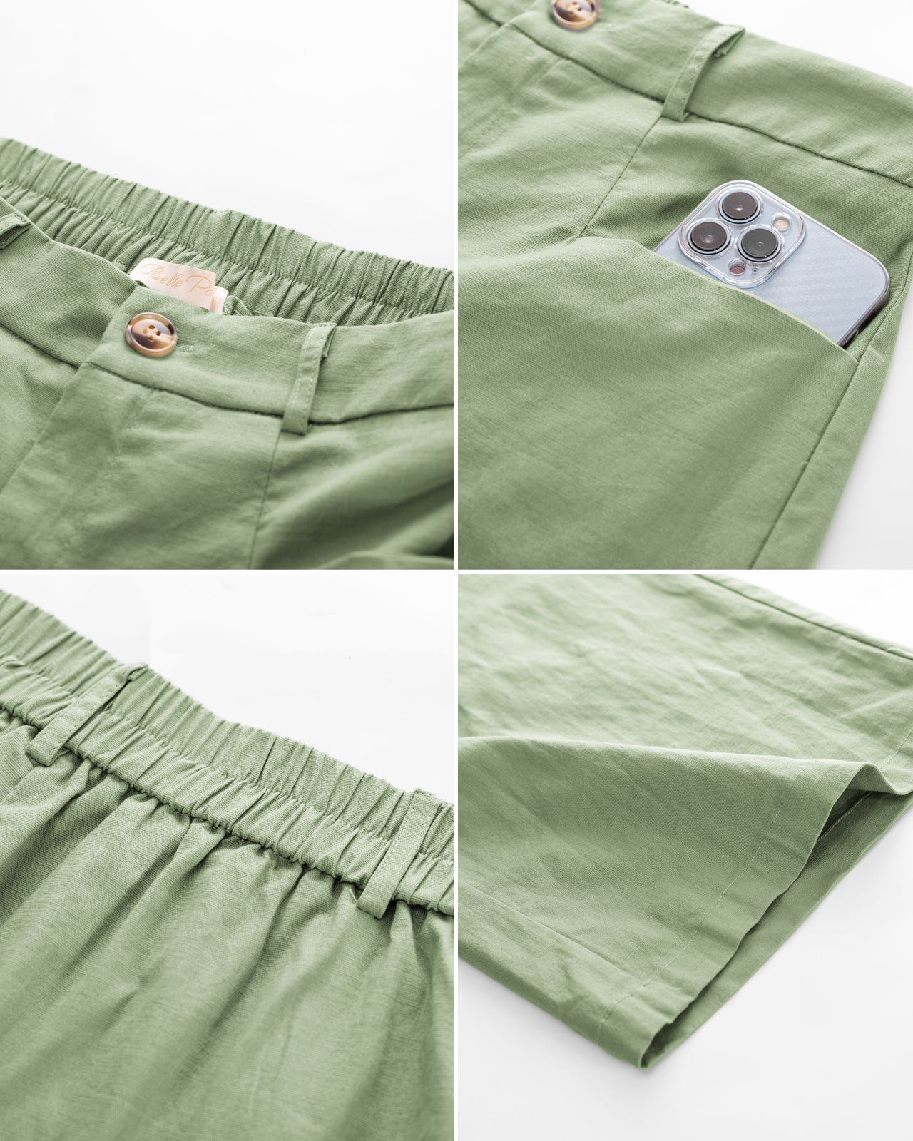 belle poque Casual Capris Summer High Wiasted Wide Leg Capris with Pockets & Belt