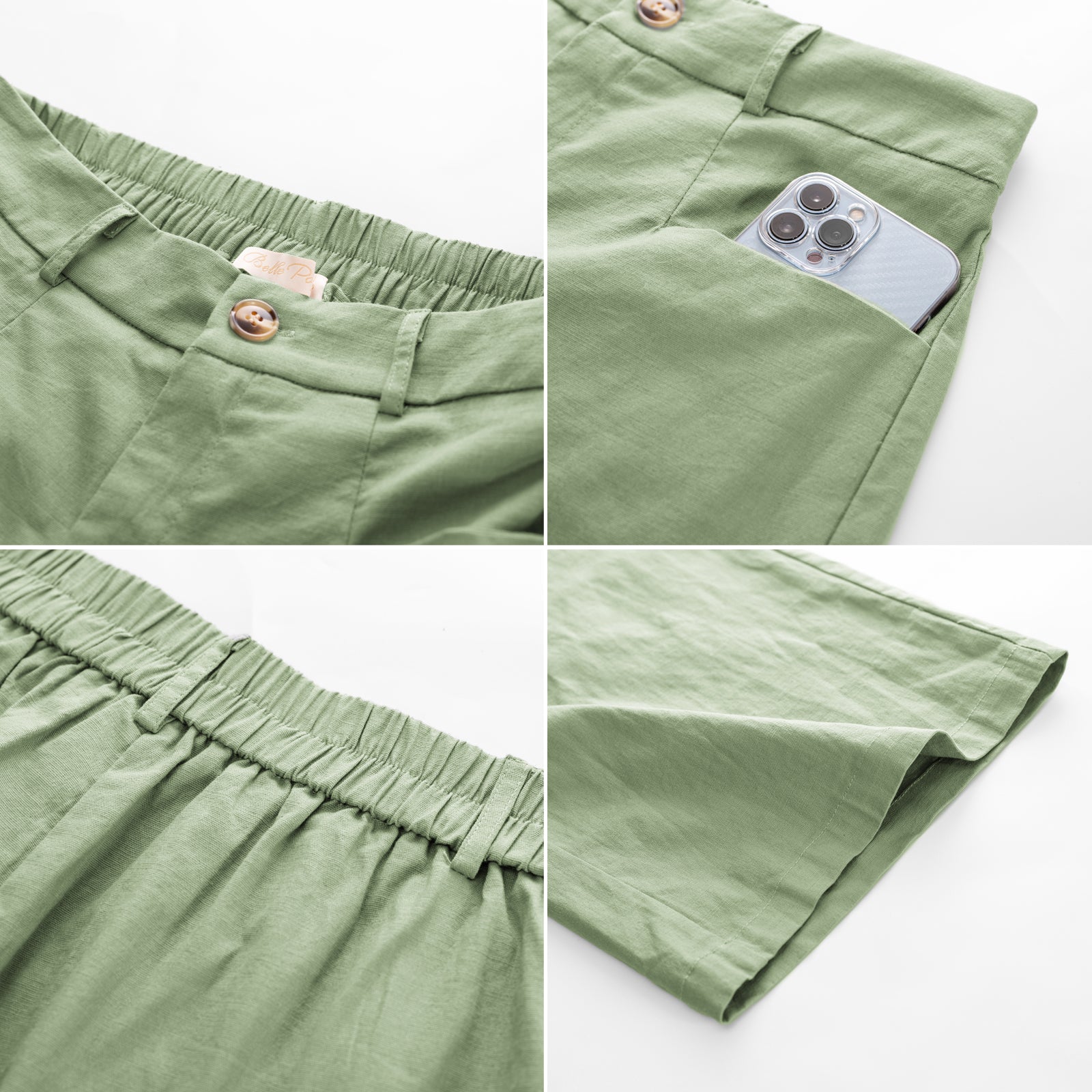 belle poque Casual Capris Summer High Wiasted Wide Leg Capris with Pockets & Belt