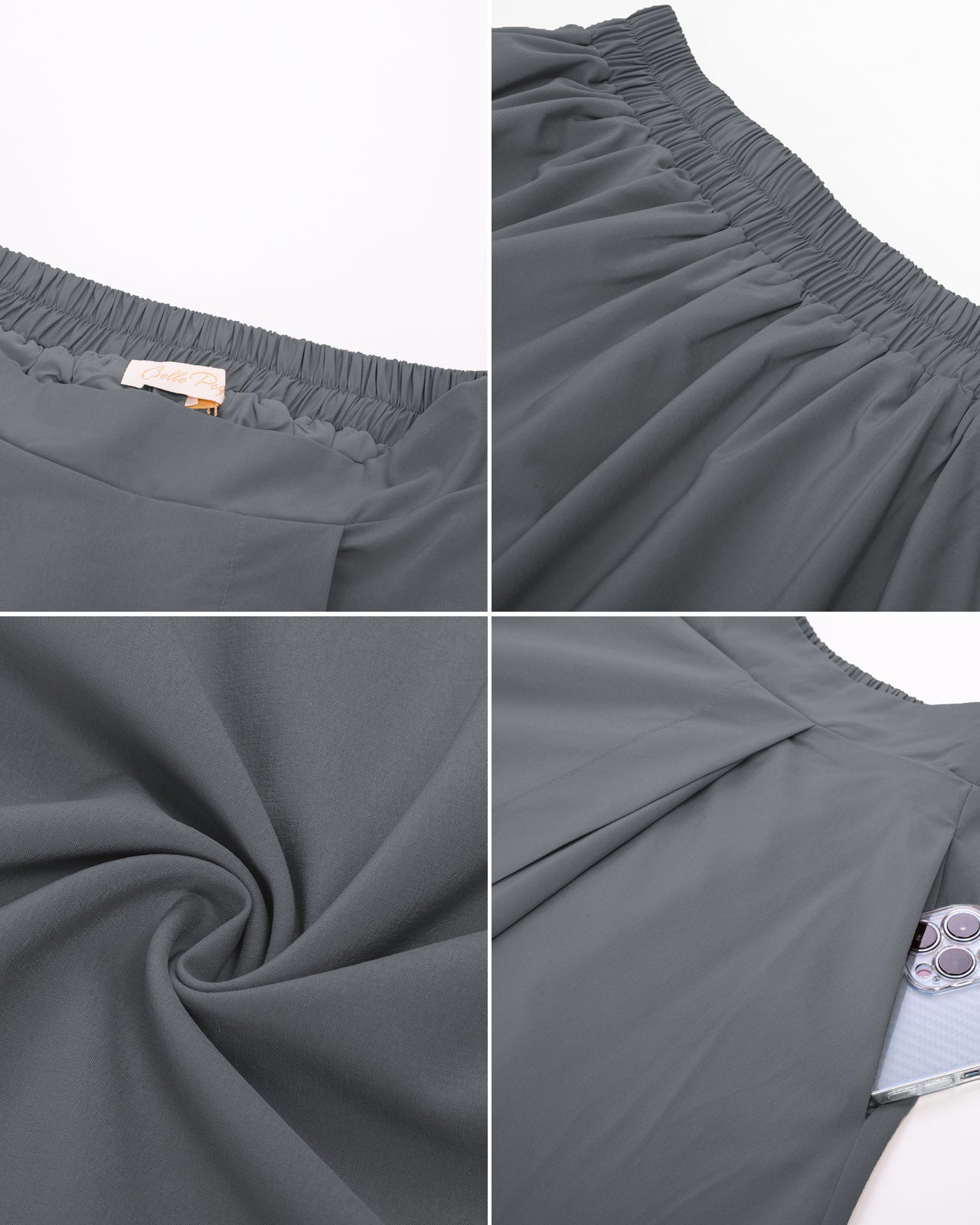 belle poque Vintage Skirts with Side Slit High Waisted Midi A-Line Flowy Skirts with Pockets