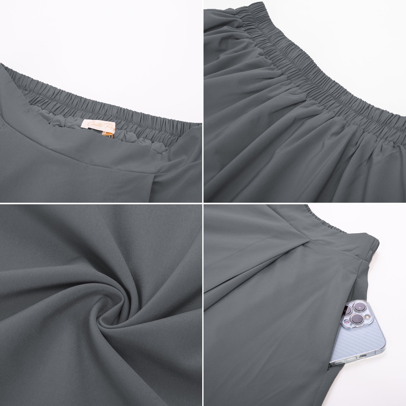 belle poque Vintage Skirts with Side Slit High Waisted Midi A-Line Flowy Skirts with Pockets