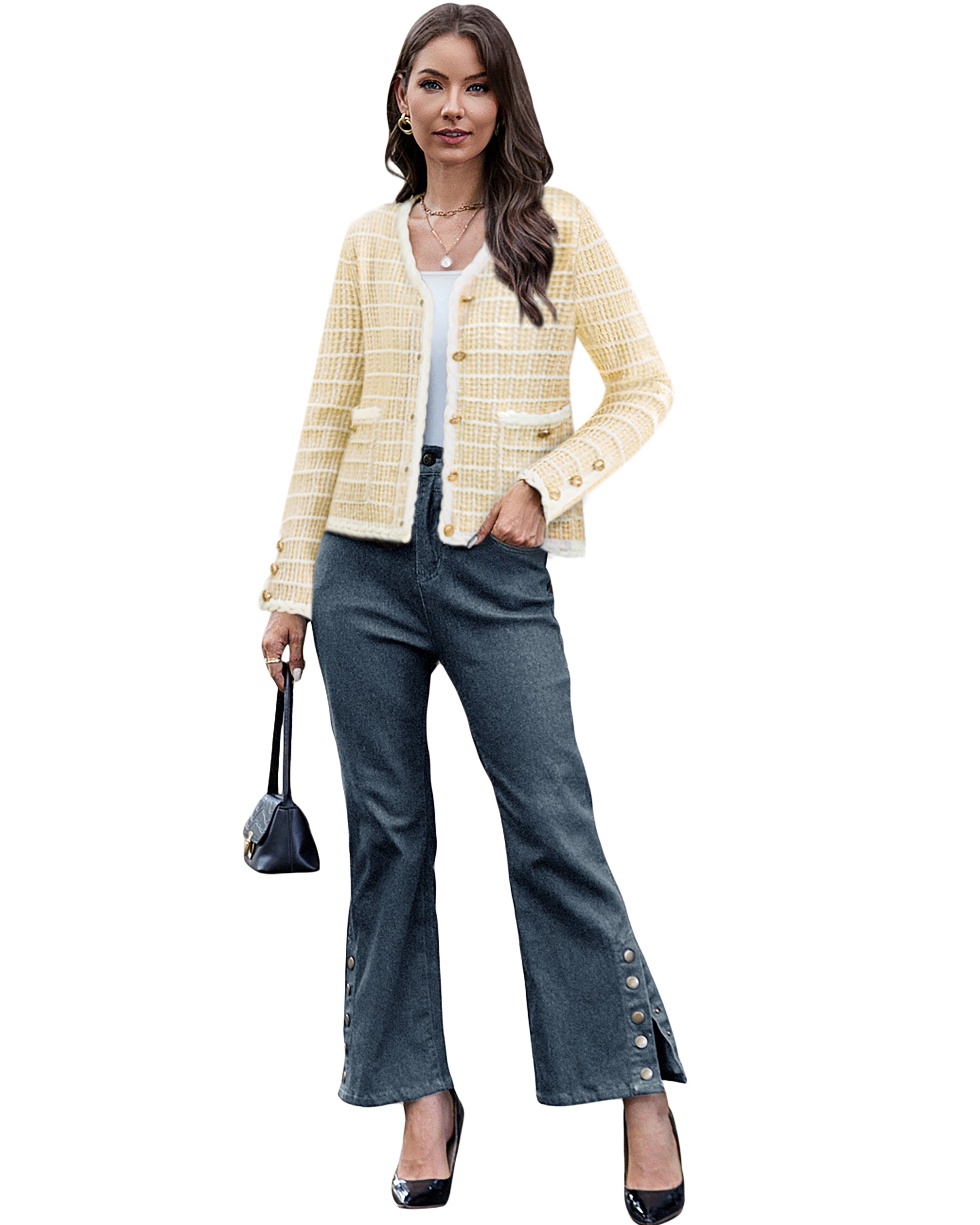 belle poque Contrast Color Cardigan Long Sleeve V-Neck Cable Knitted Sweater