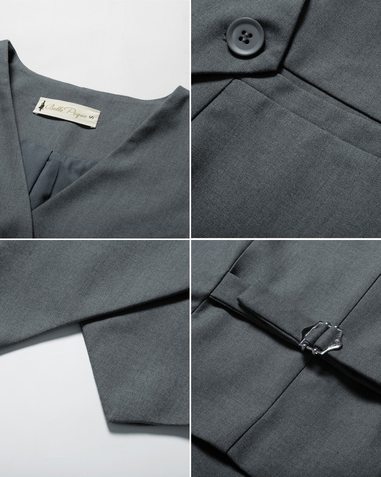 belle poque Vintage Oblique Placket Vest Coat V-Neck Handkerchief Hem Waistcoat