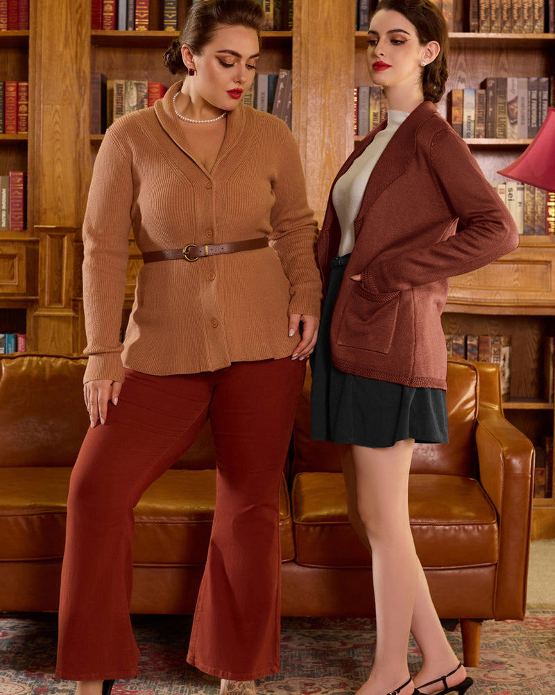 belle poque Vintage Cardigan Sweater Blazer V Neck Shawl Lapel Collar with Pockets