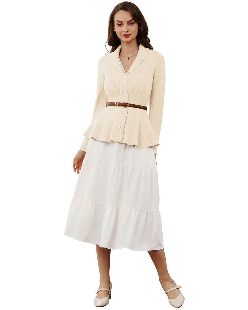 belle poque Vintage Cardigan Sweater Shawl Lapel Button Down Sweater Outwear Coat
