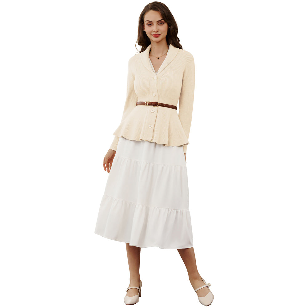 belle poque Vintage Cardigan Sweater Shawl Lapel Button Down Sweater Outwear Coat