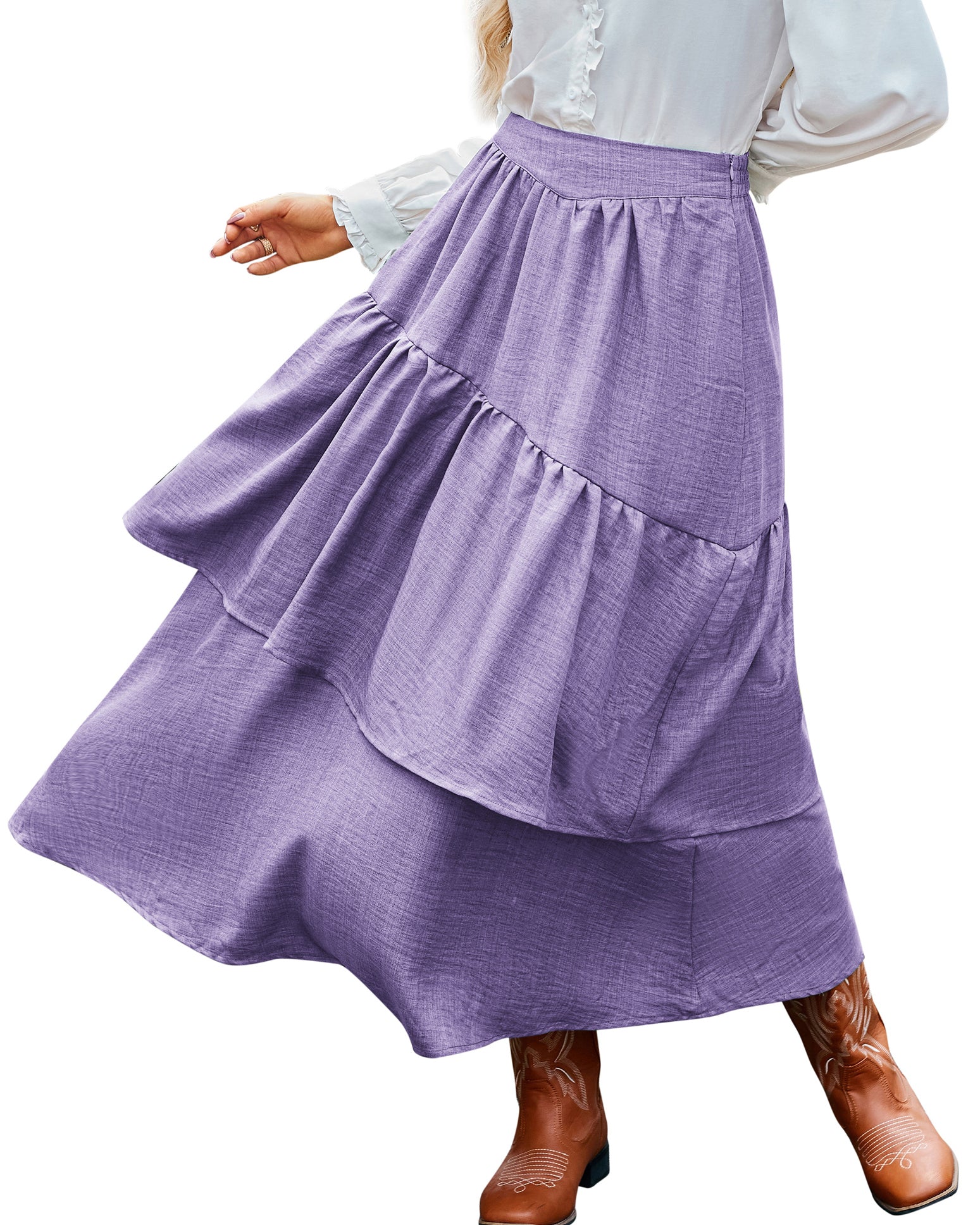 belle poque BP Women Vintage 2-Layer Swing Skirt Elastic High Waist Maxi Skirt