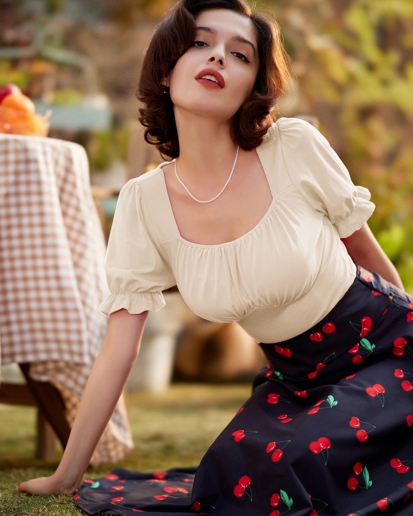 belle poque Solid Color Cotton Tops Slim Fit Puffed Short Sleeve Ruched Tops