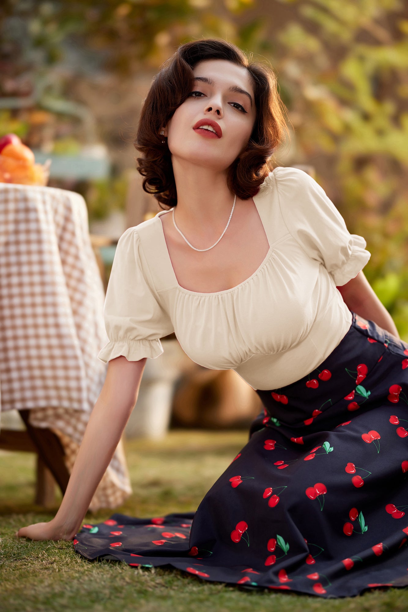 belle poque Solid Color Cotton Tops Slim Fit Puffed Short Sleeve Ruched Tops