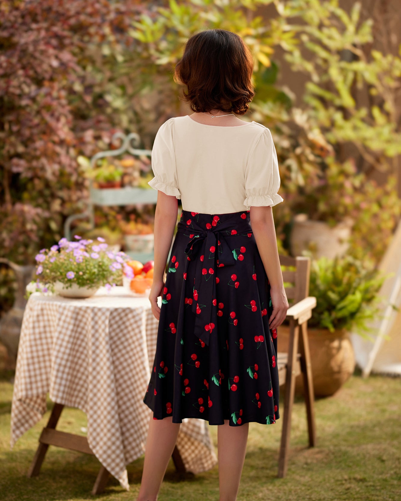 belle poque Solid Color Cotton Tops Slim Fit Puffed Short Sleeve Ruched Tops