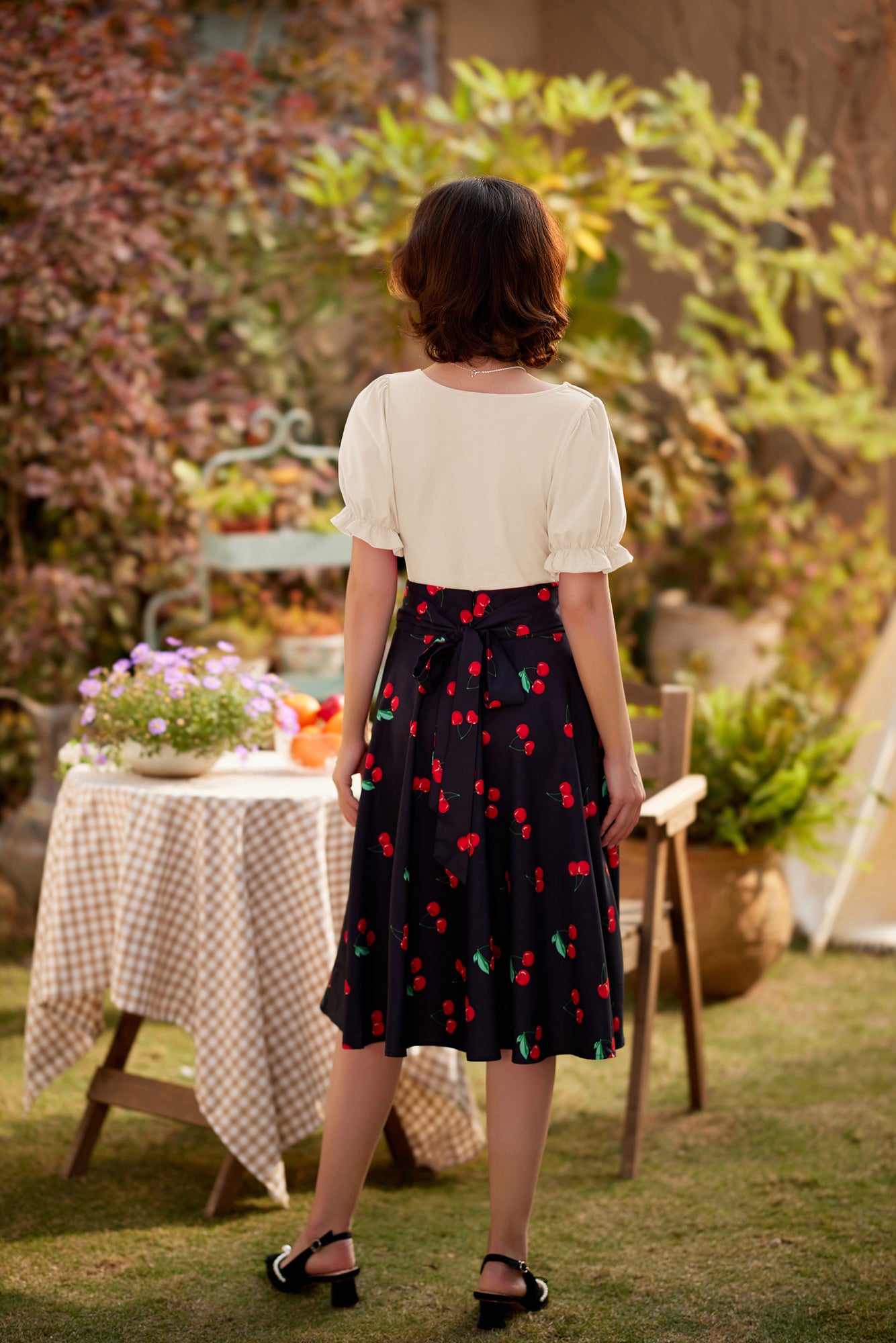 belle poque Solid Color Cotton Tops Slim Fit Puffed Short Sleeve Ruched Tops