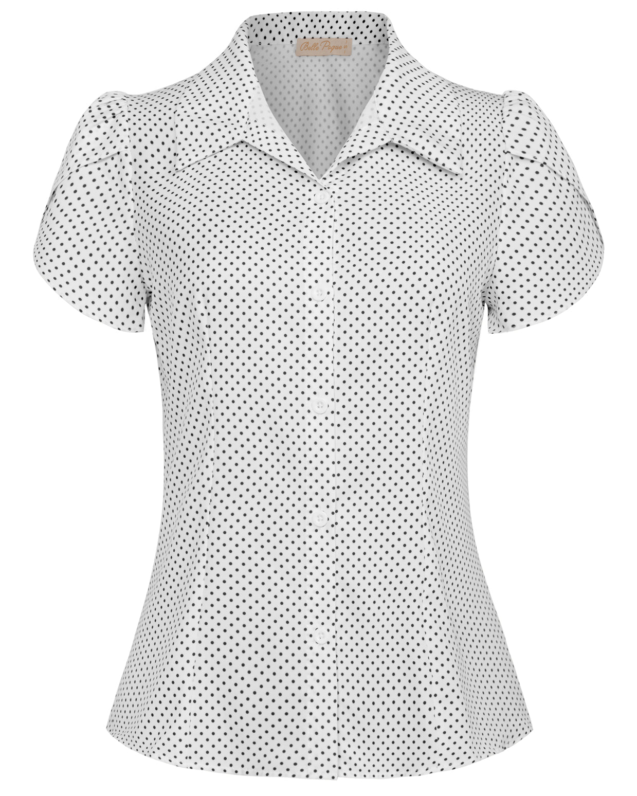 belle poque Business Casual Shirts Tops Summer Button Blouse for Women Polka Dot