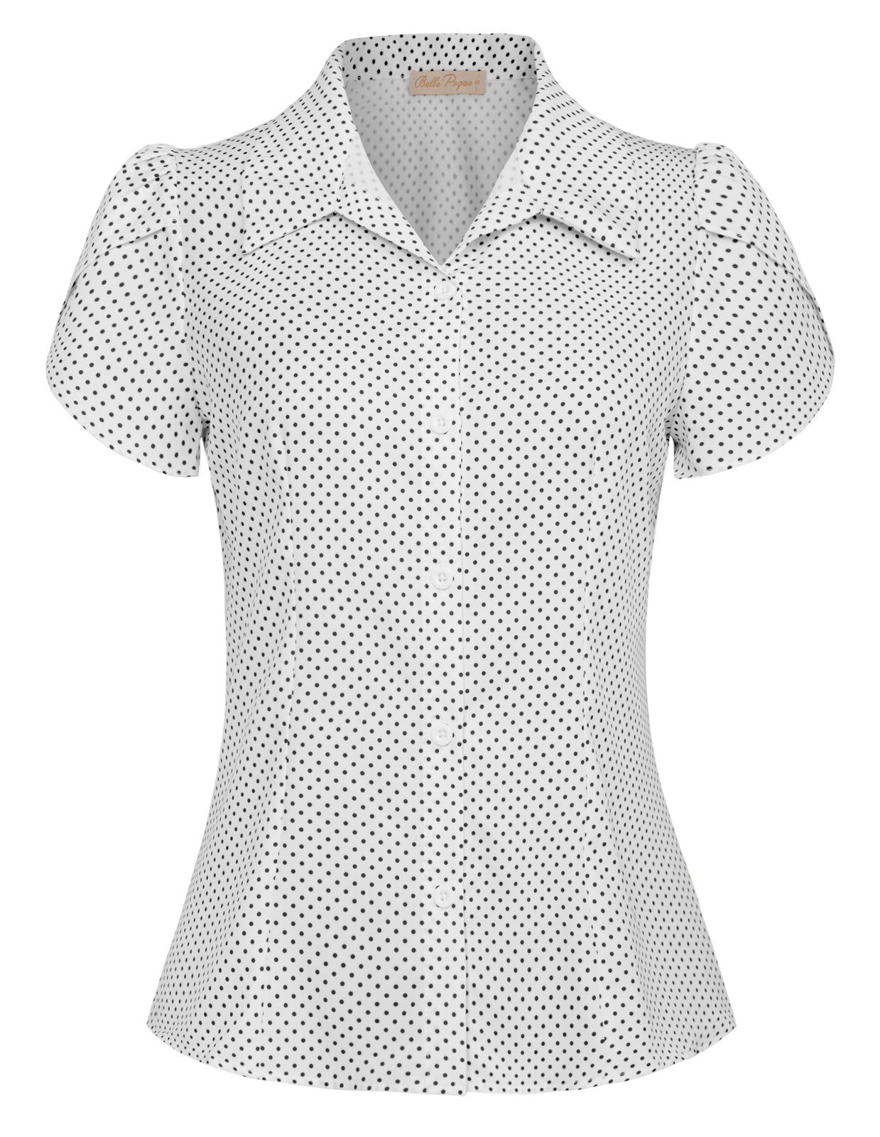 belle poque Business Casual Shirts Tops Summer Button Blouse for Women Polka Dot