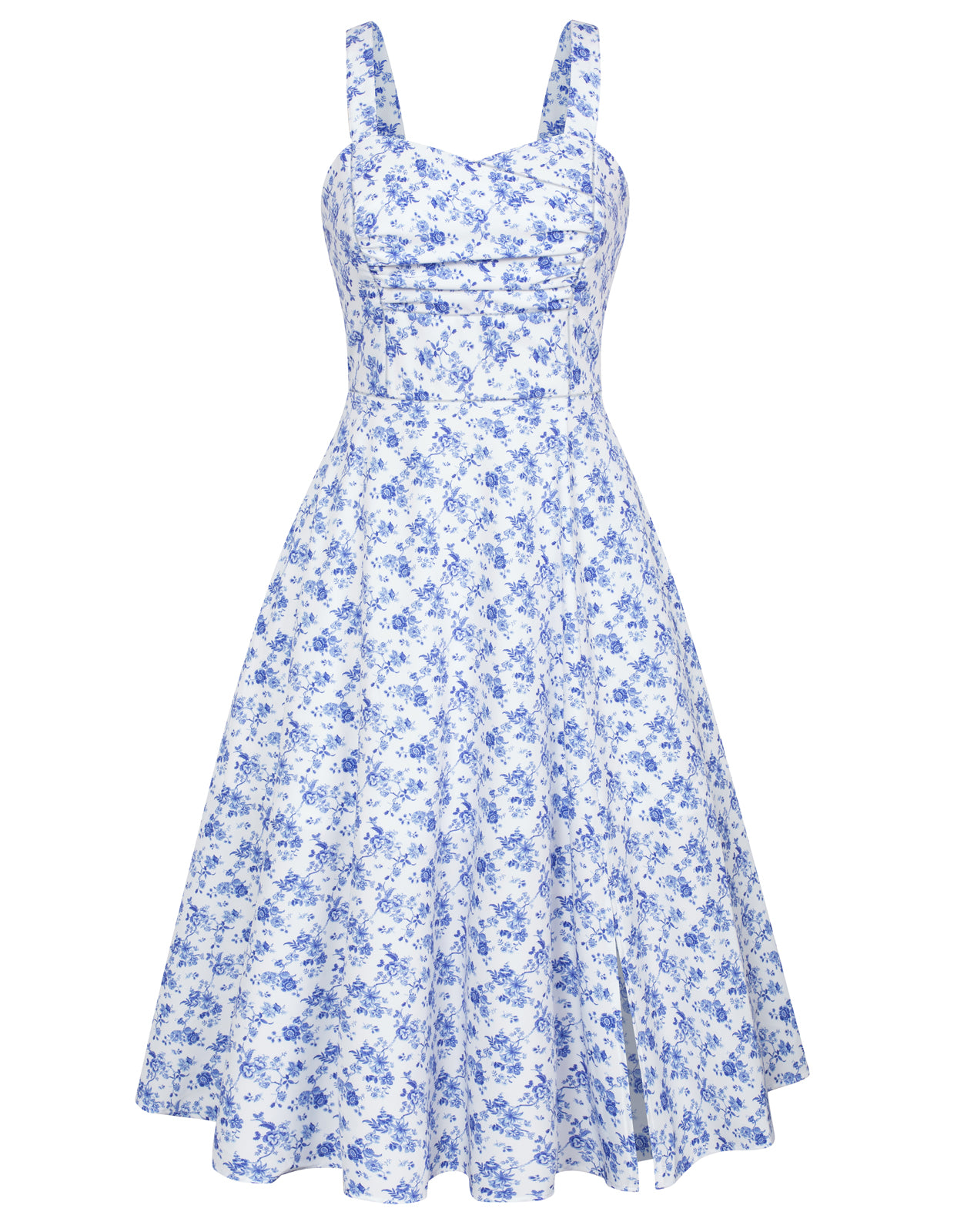 belle poque Vintage Strawberry Patterns Cocktail Dress Sleeveless Spaghetti Strap Ruched Slit A Line Swing Dress with Pockets