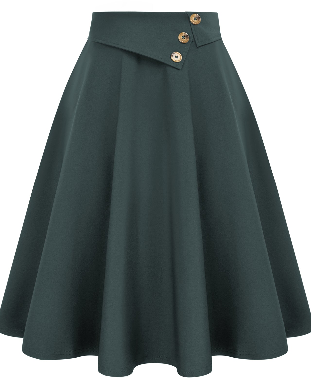belle poque Vintage A-Line Skirt High Waisted Midi Skirt with Pockets & Buttons Dark Gray