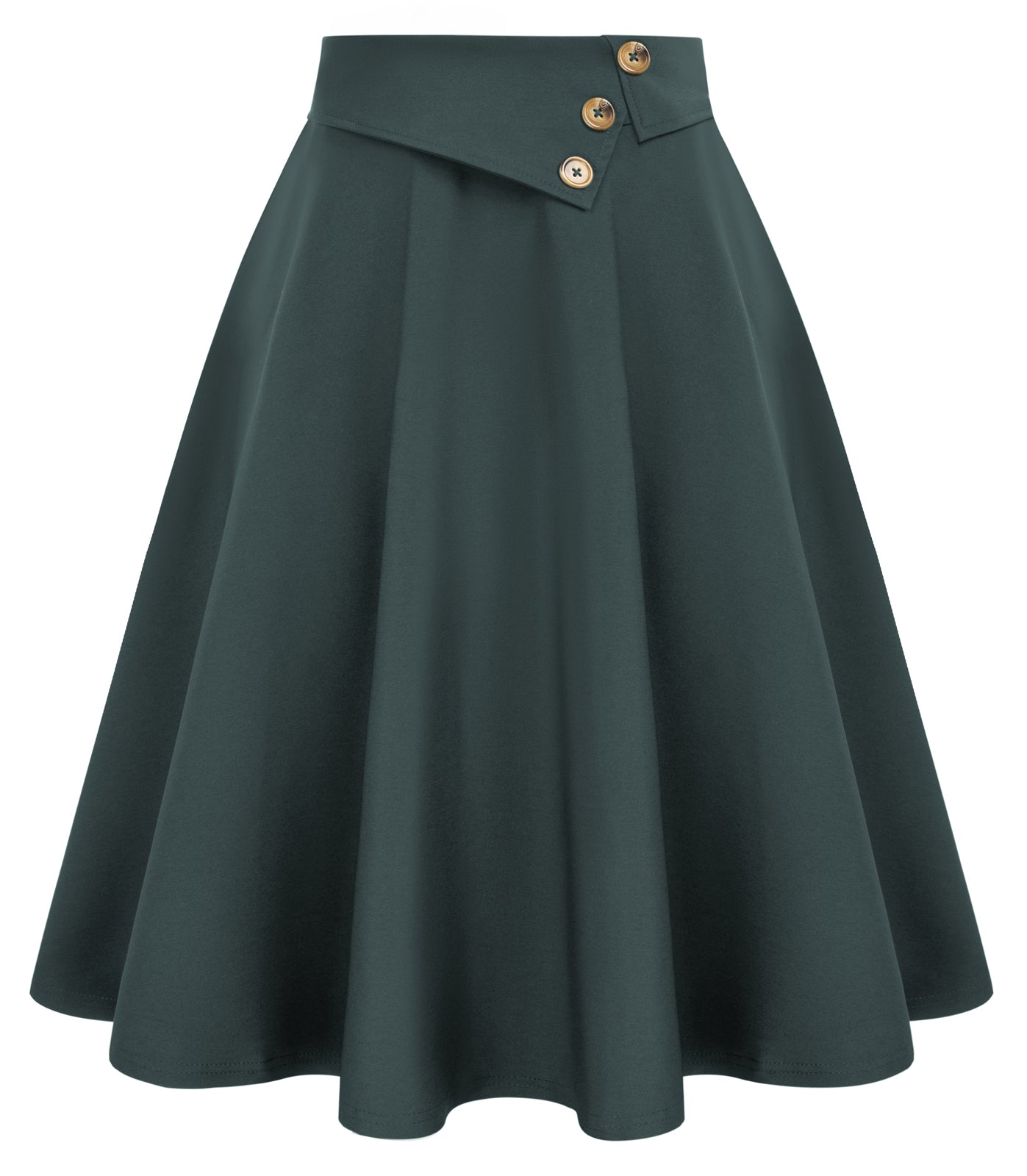 belle poque Vintage A-Line Skirt High Waisted Midi Skirt with Pockets & Buttons Dark Gray