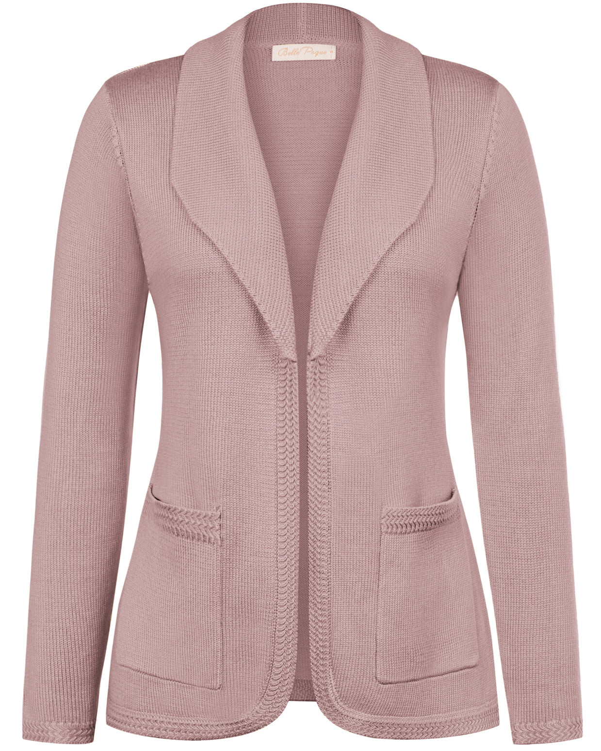 belle poque Vintage Cardigan Sweater Blazer V Neck Shawl Lapel Collar with Pockets Light Pink