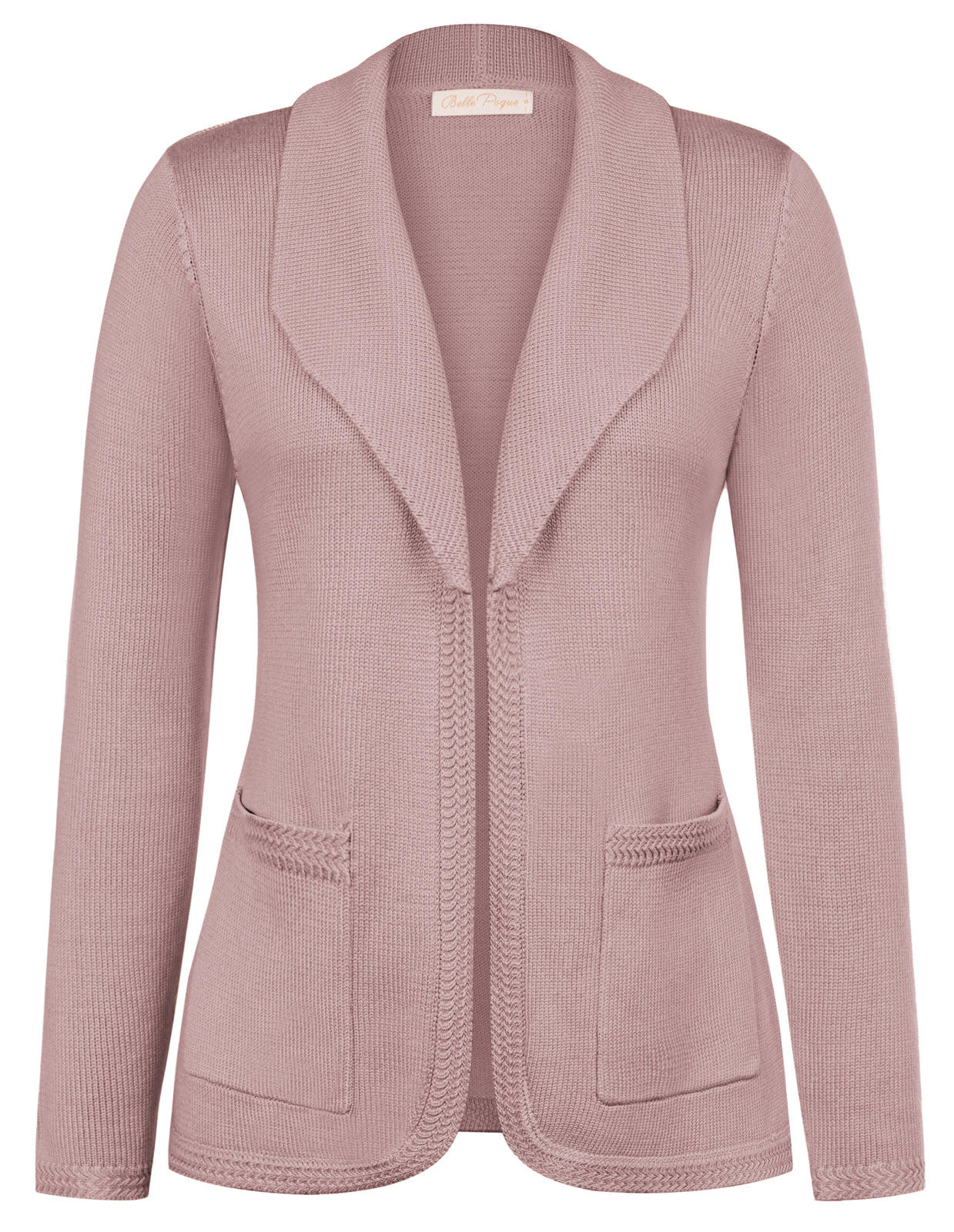 belle poque Vintage Cardigan Sweater Blazer V Neck Shawl Lapel Collar with Pockets Light Pink