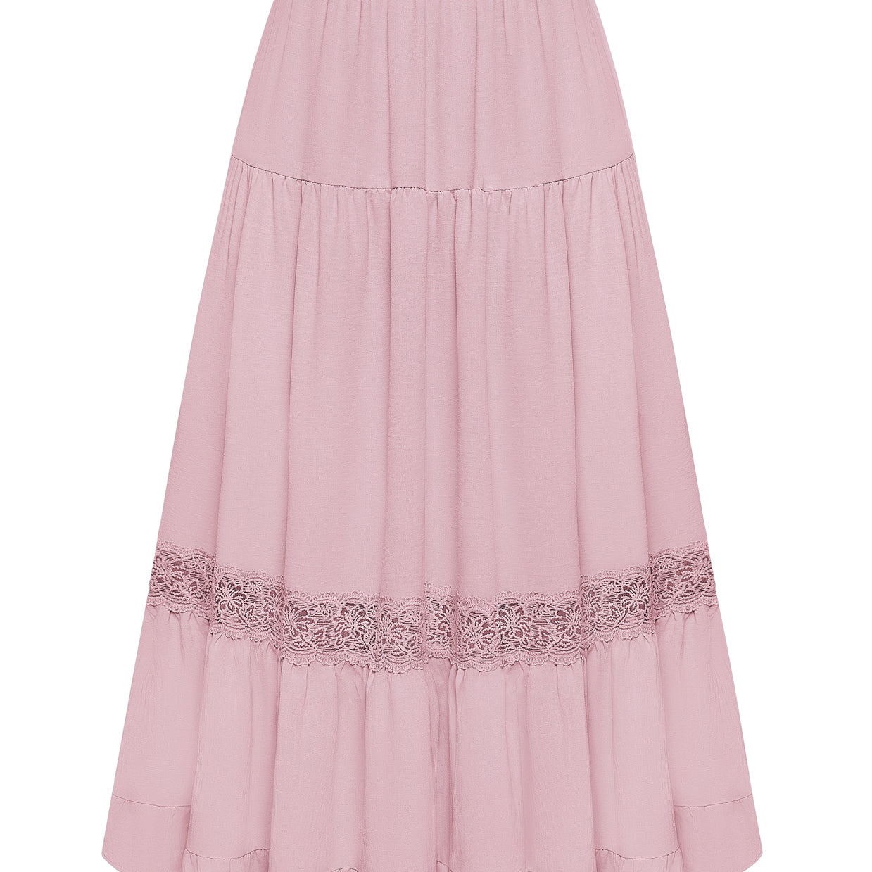 belle poque Women's Midi Skirt Boho Flowy Aline Ruffle Lace Tiered Skirt with Pockets 2025 Pink
