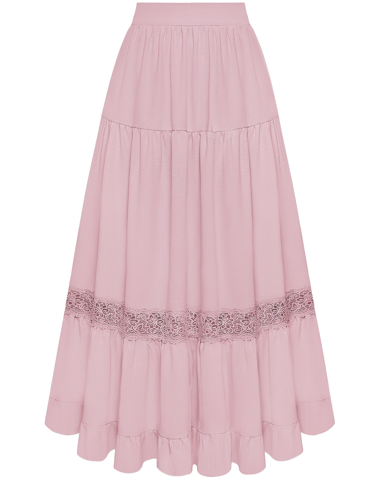 belle poque Women's Midi Skirt Boho Flowy Aline Ruffle Lace Tiered Skirt with Pockets 2025 Pink